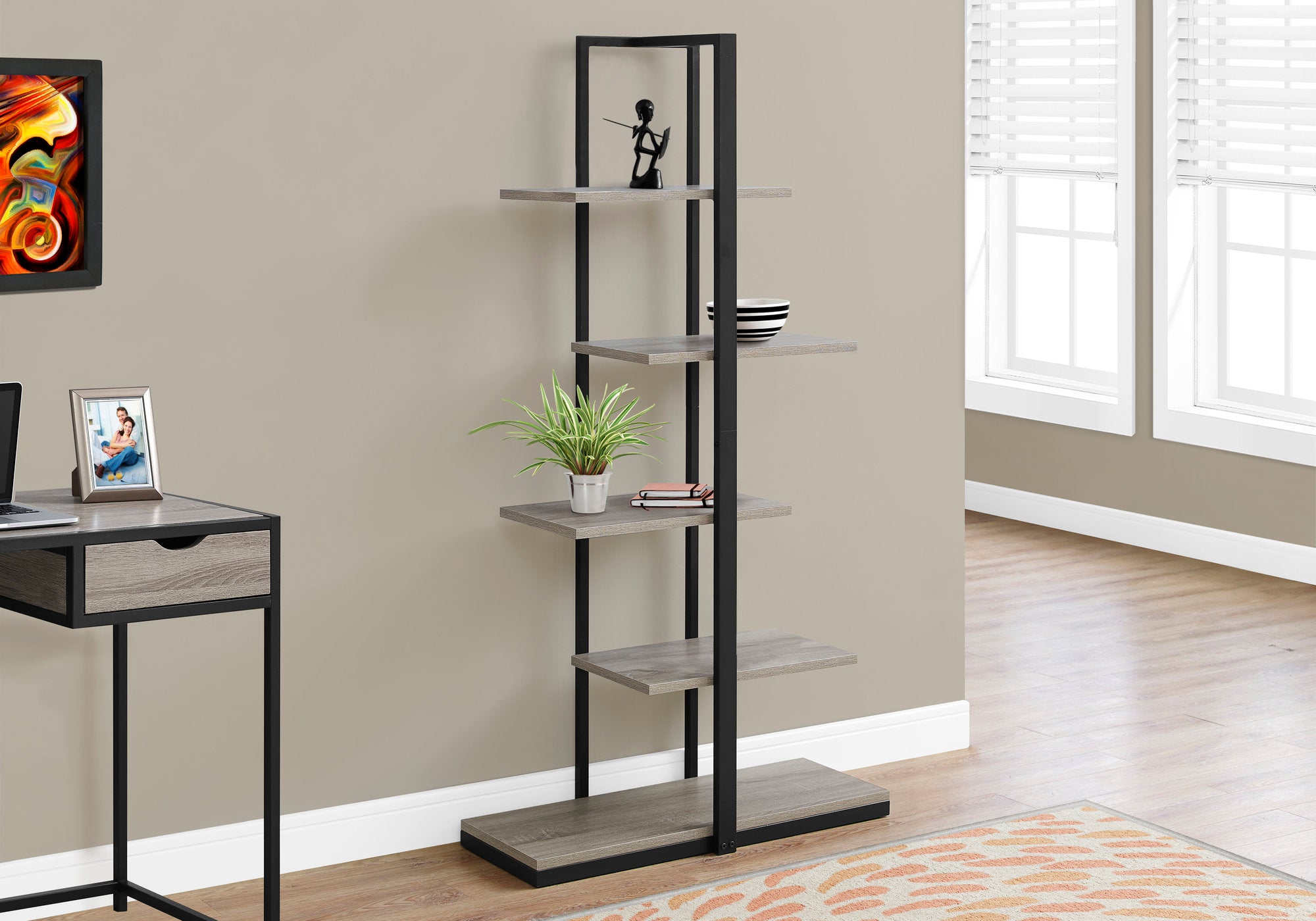 Image of bookcase - 60inch h dark taupe black metal  i 7232.