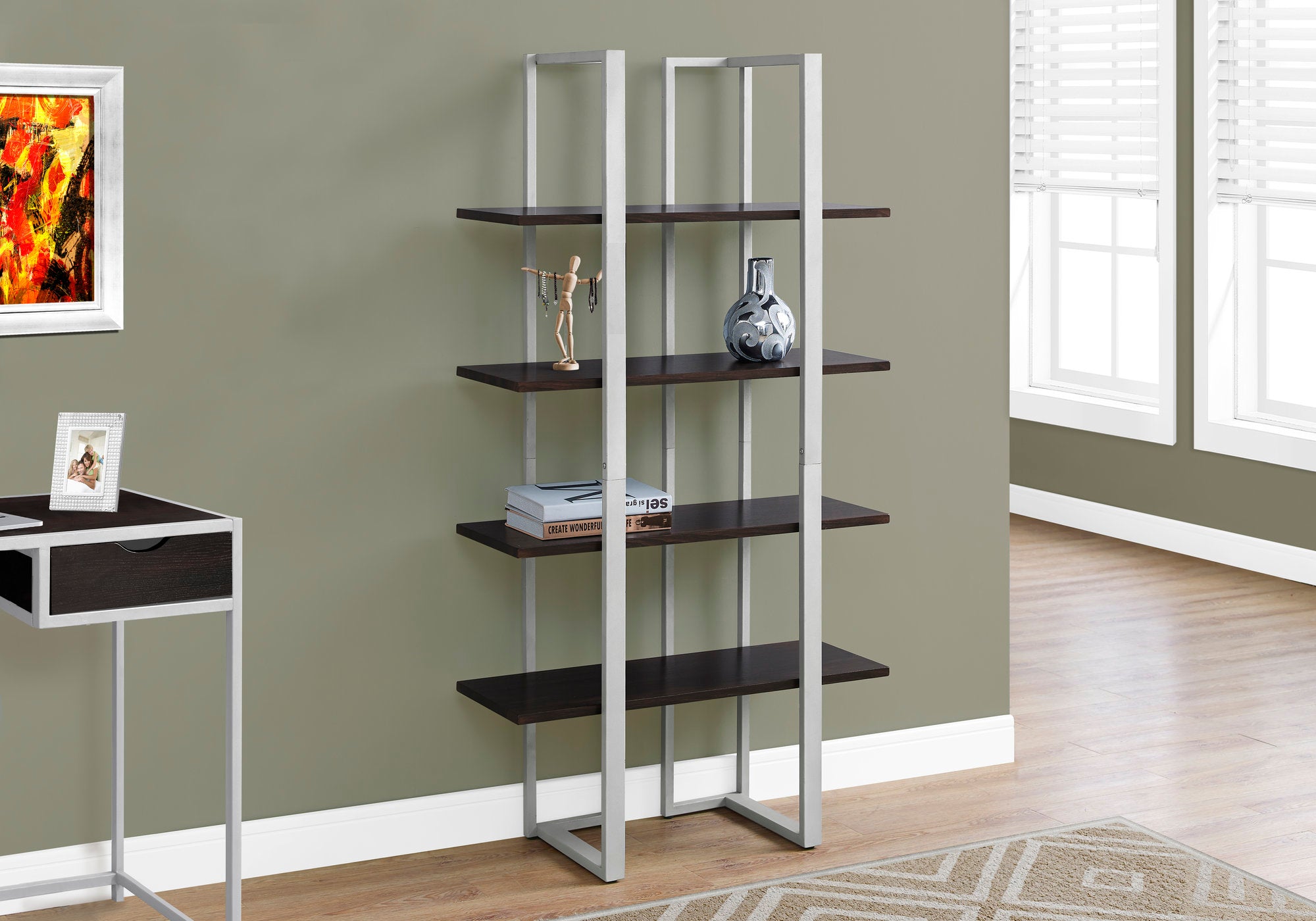 Image of bookcase - 60inch h espresso silver metal  i 7239.