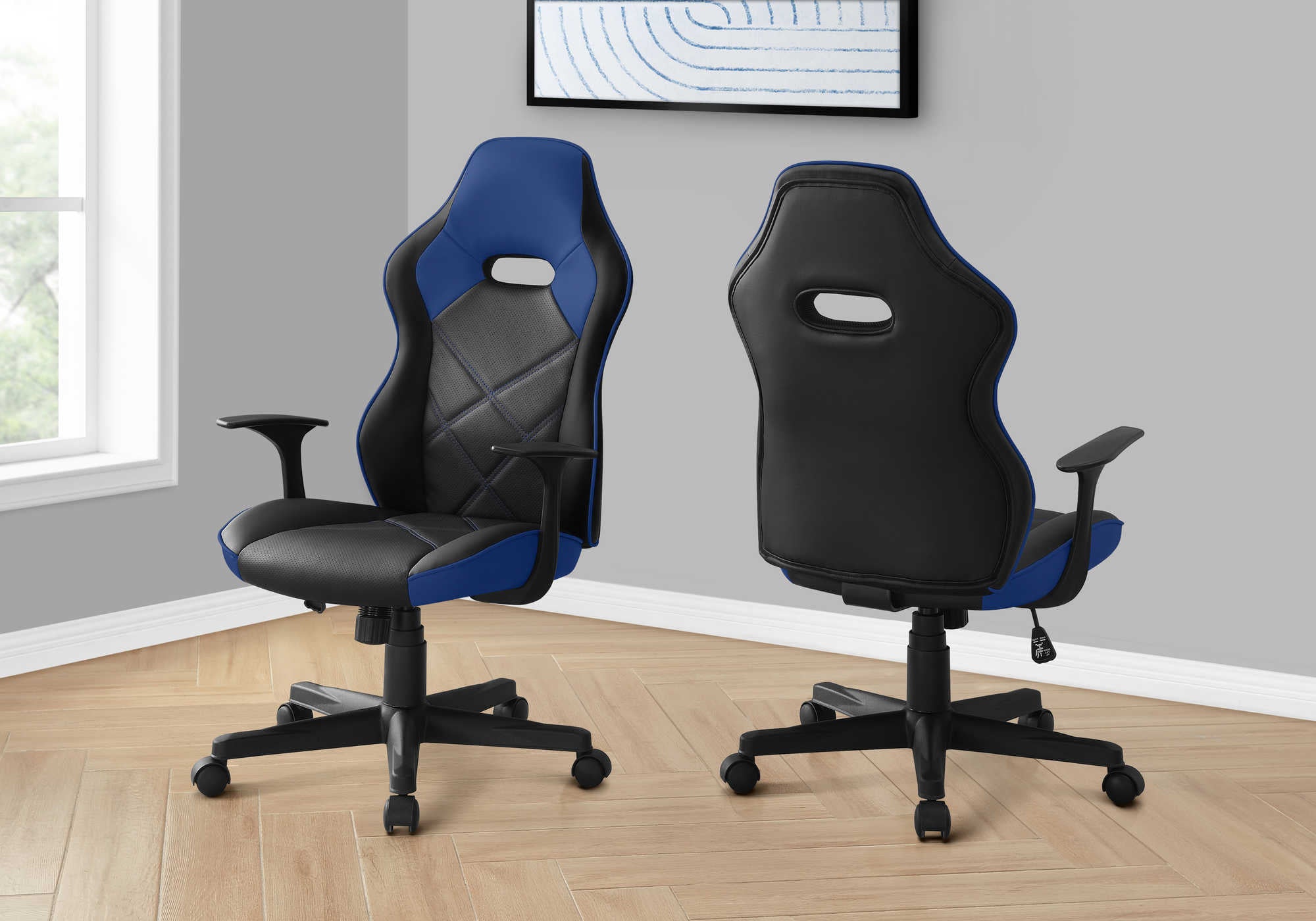 Image of office chair - gaming  black  blue leather-look i 7328.