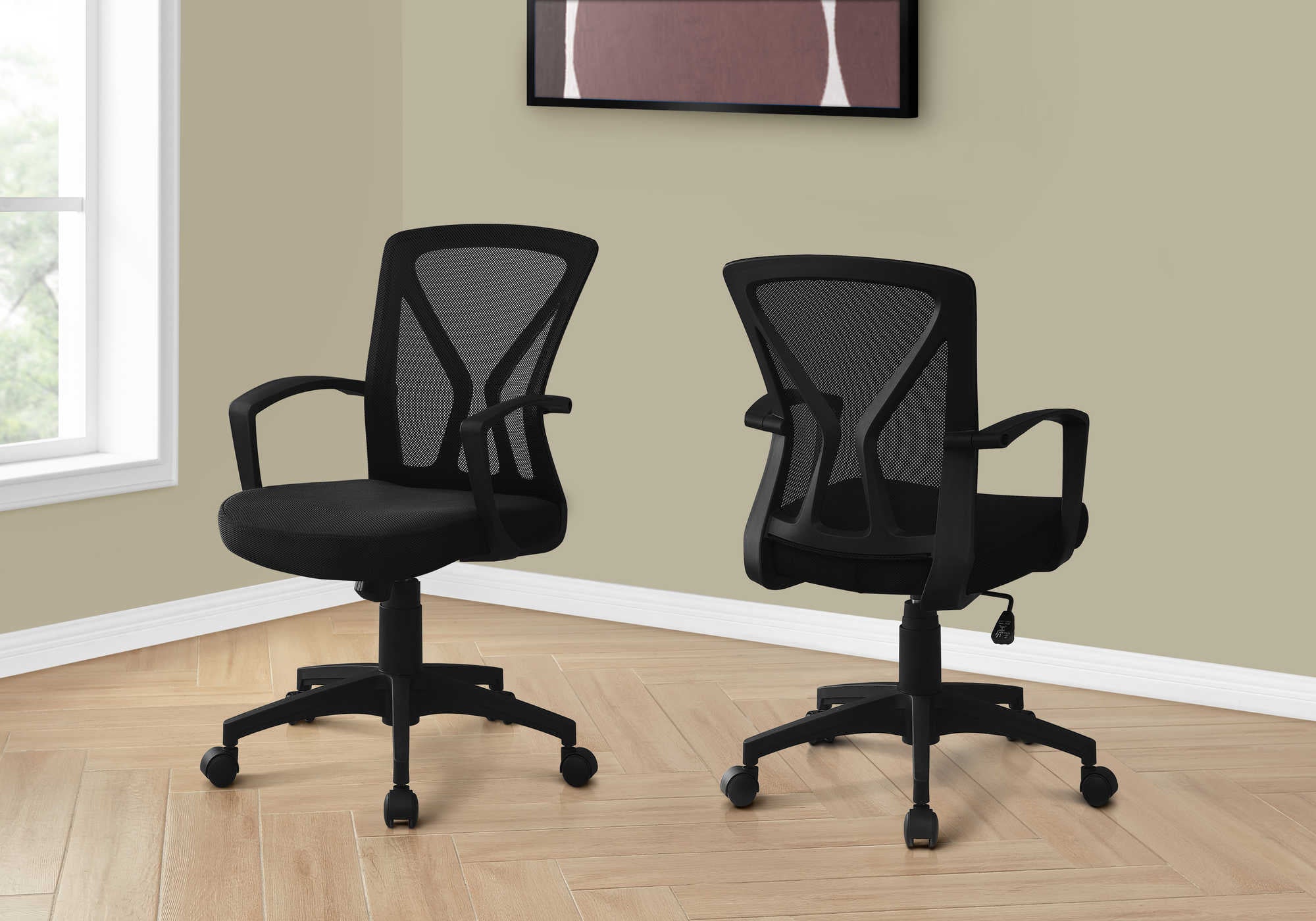 Image of office chair - black  black base on castors i 7339.