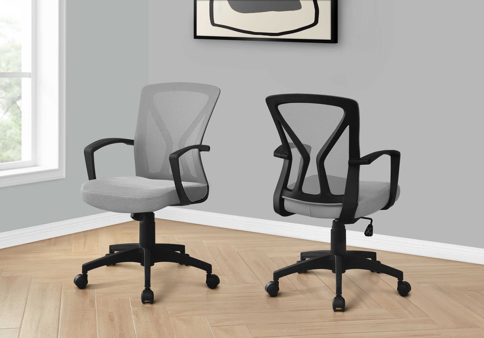 Image of office chair - grey  black base on castors i 7340.