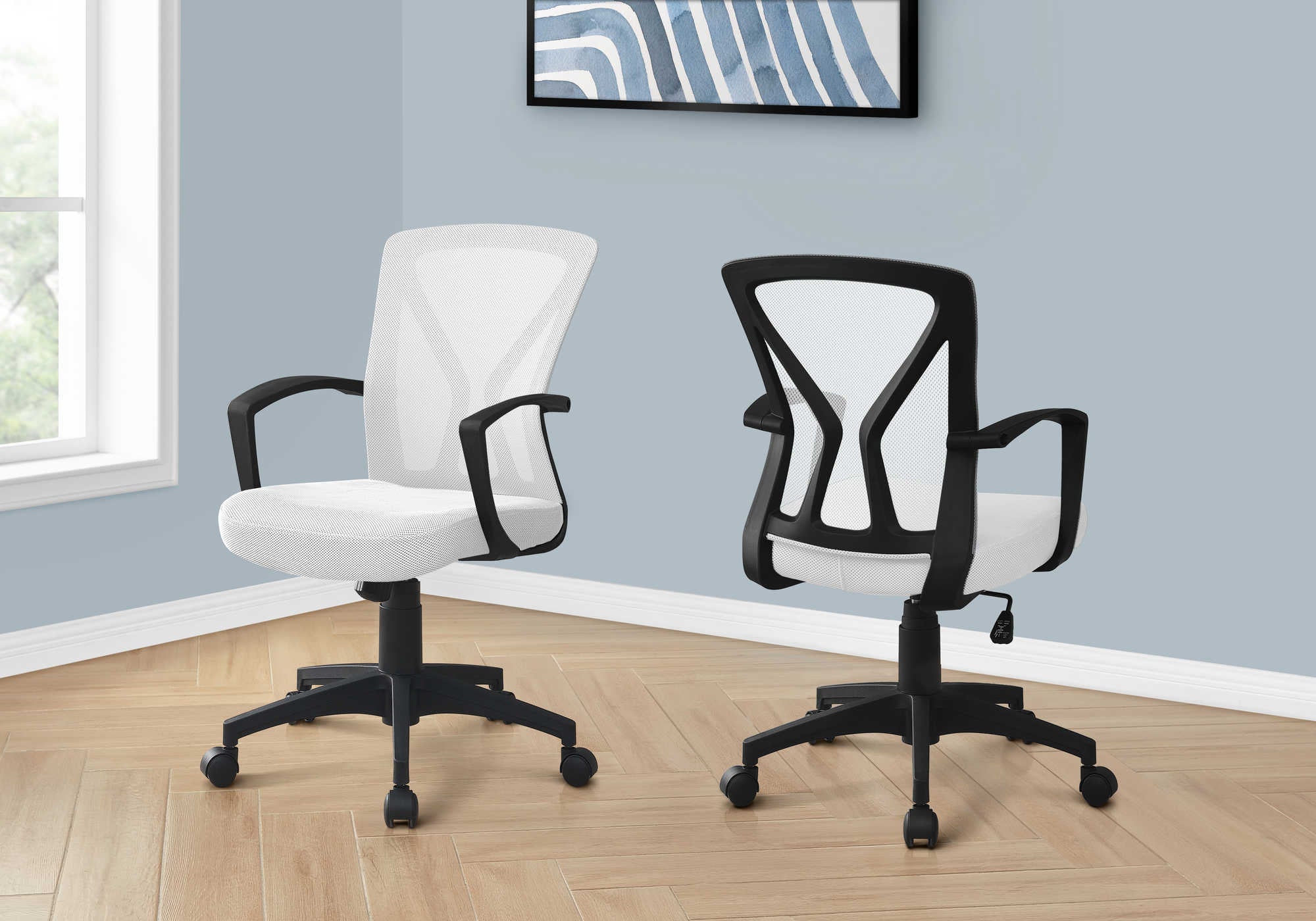Image of office chair - white  black base on castors i 7341.