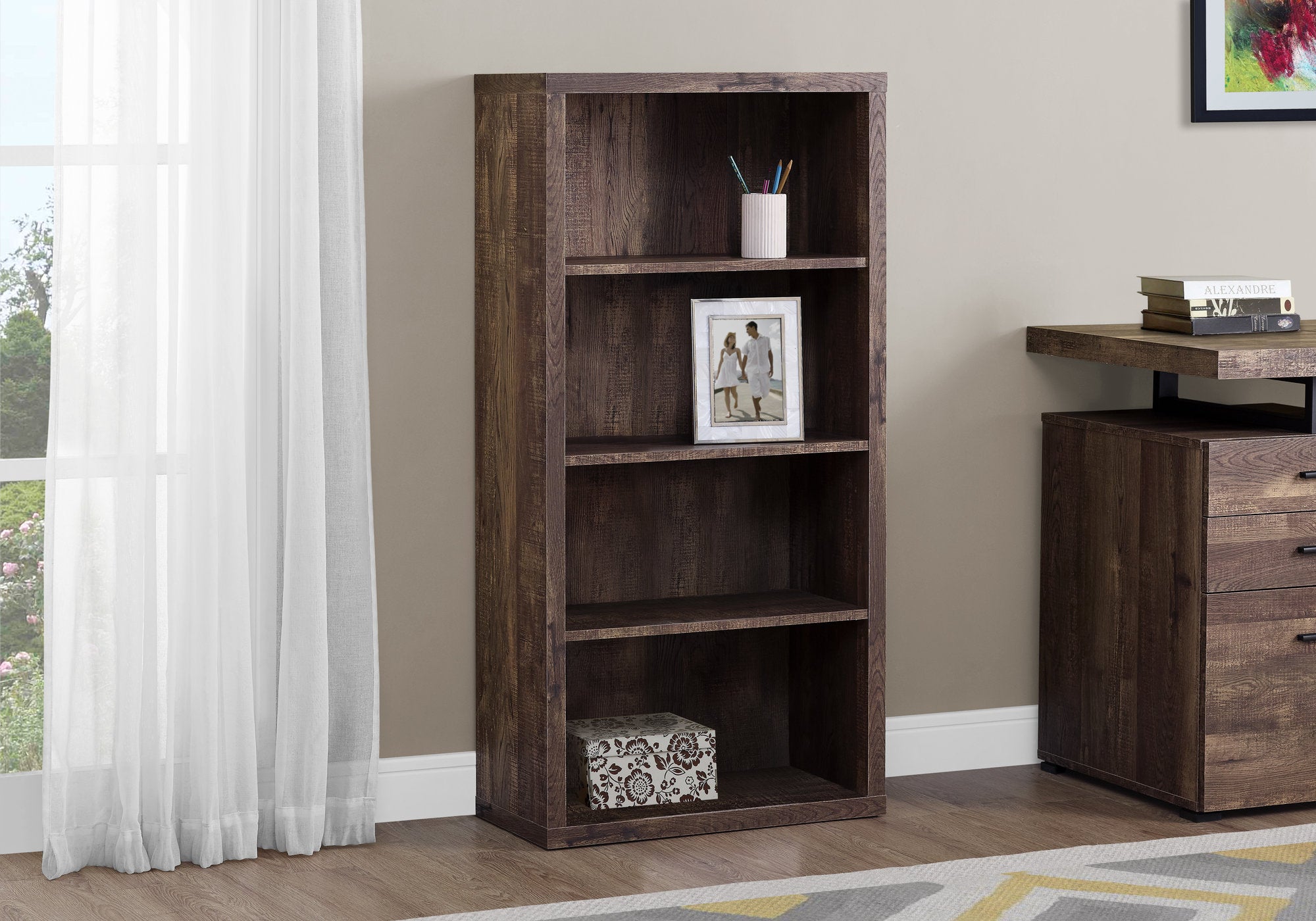 Image of bookcase - 48inch h brown reclaimed wood-look/ adj. shelves  i 7404.