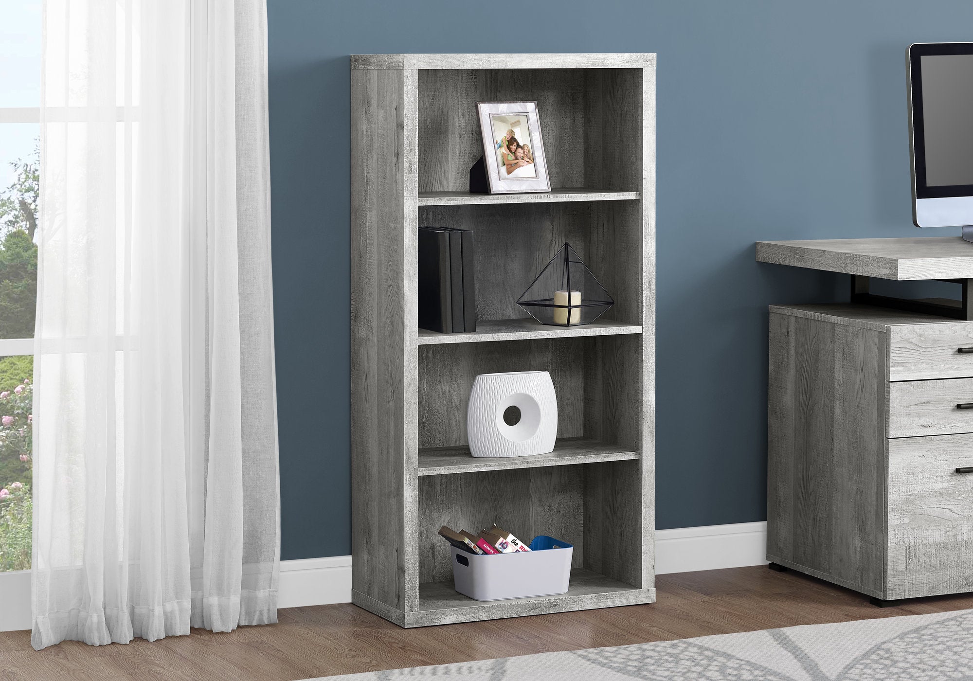 Image of bookcase - 48inch h grey reclaimed wood-look adj. shelves  i 7405.