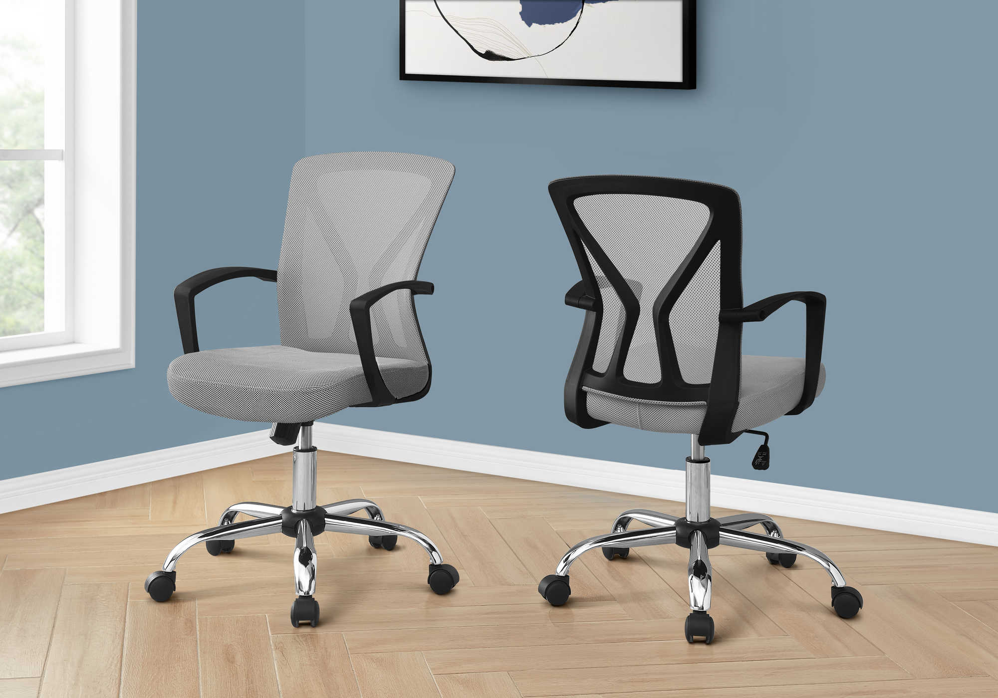 Image of office chair - grey  chrome base on castors i 7461.