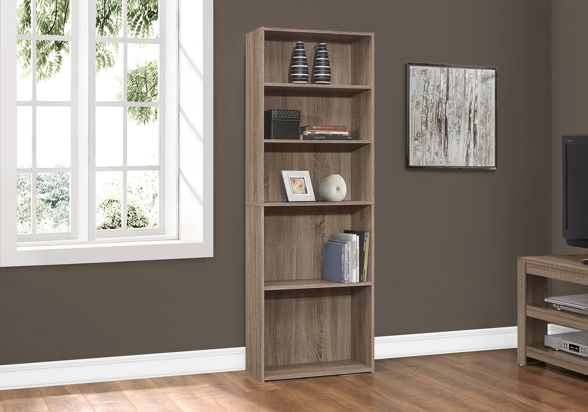 Image of bookcase - 72inch h dark taupe with 5 shelves  i 7468.