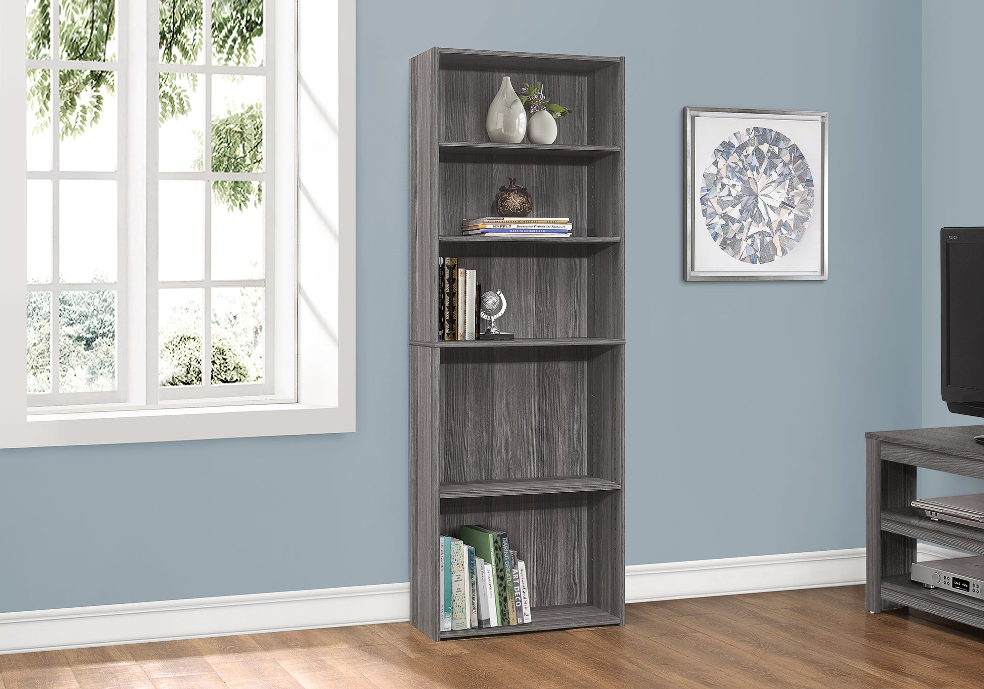Image of bookcase - 72inch h grey with 5 shelves  i 7469.