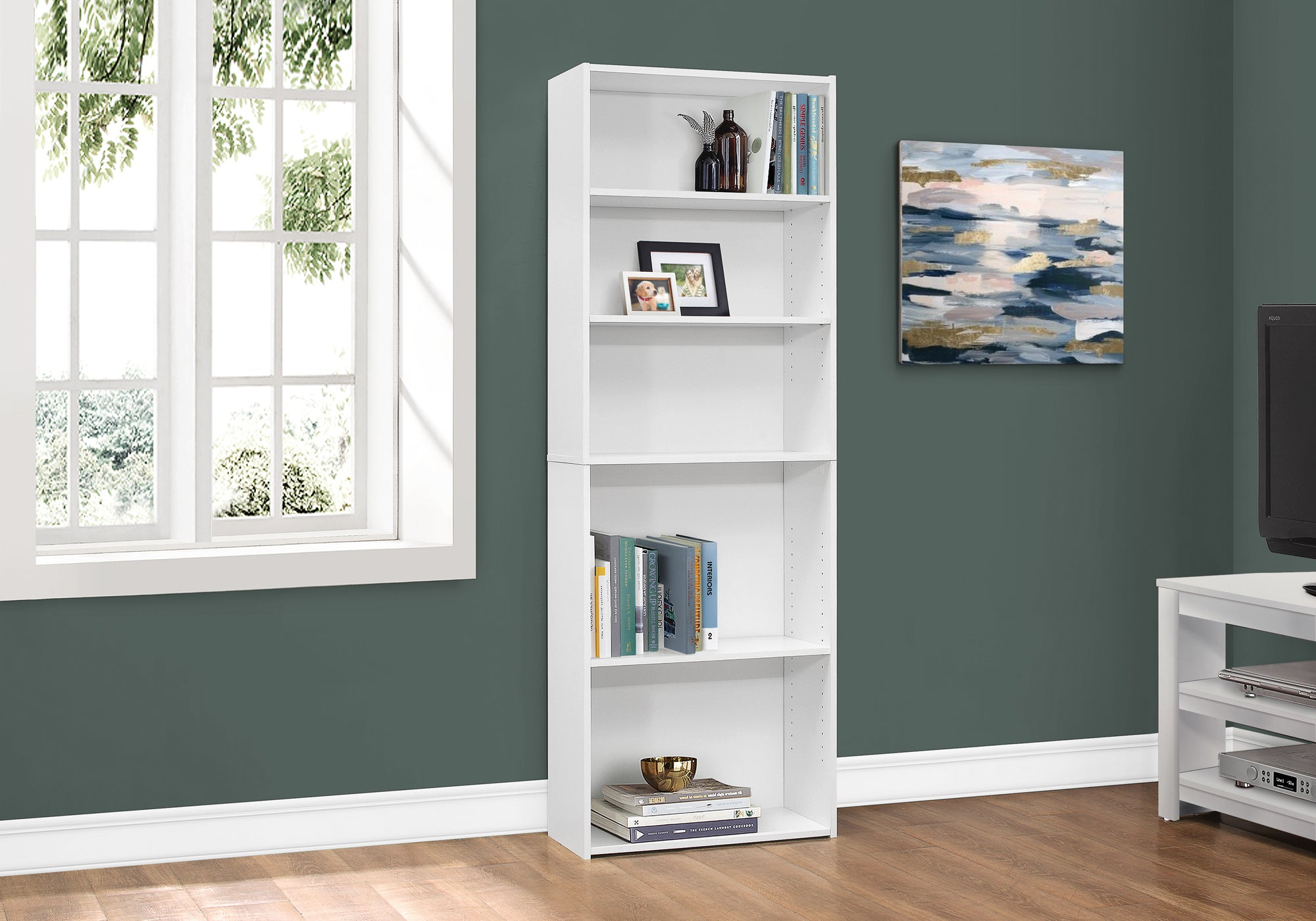 Image of bookcase - 72inch h white with 5 shelves  i 7470.