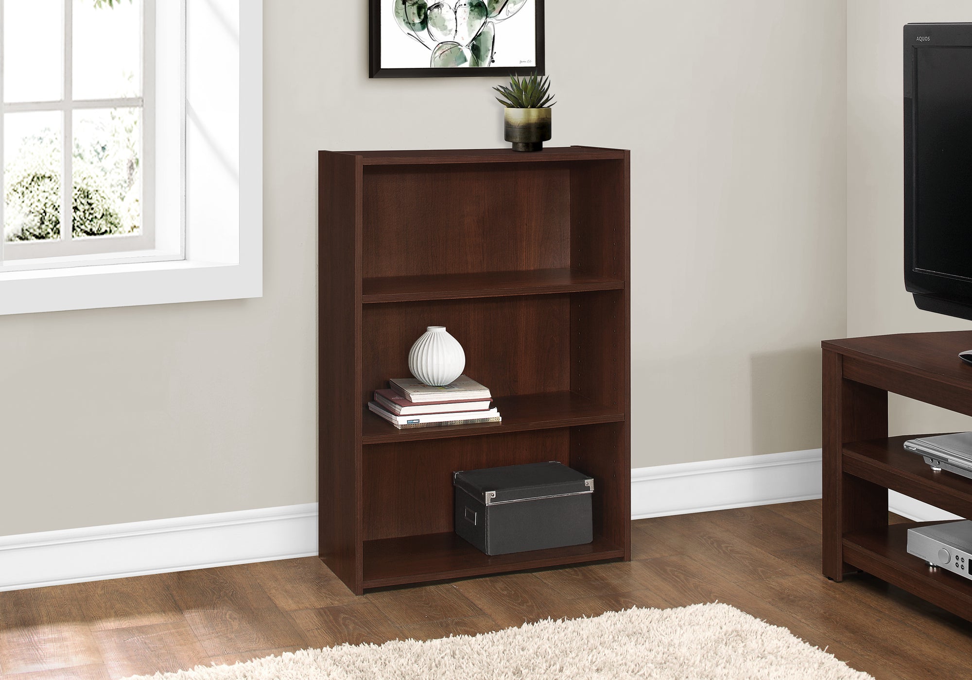 Image of bookcase - 36inch h cherry with 3 shelves  i 7475.