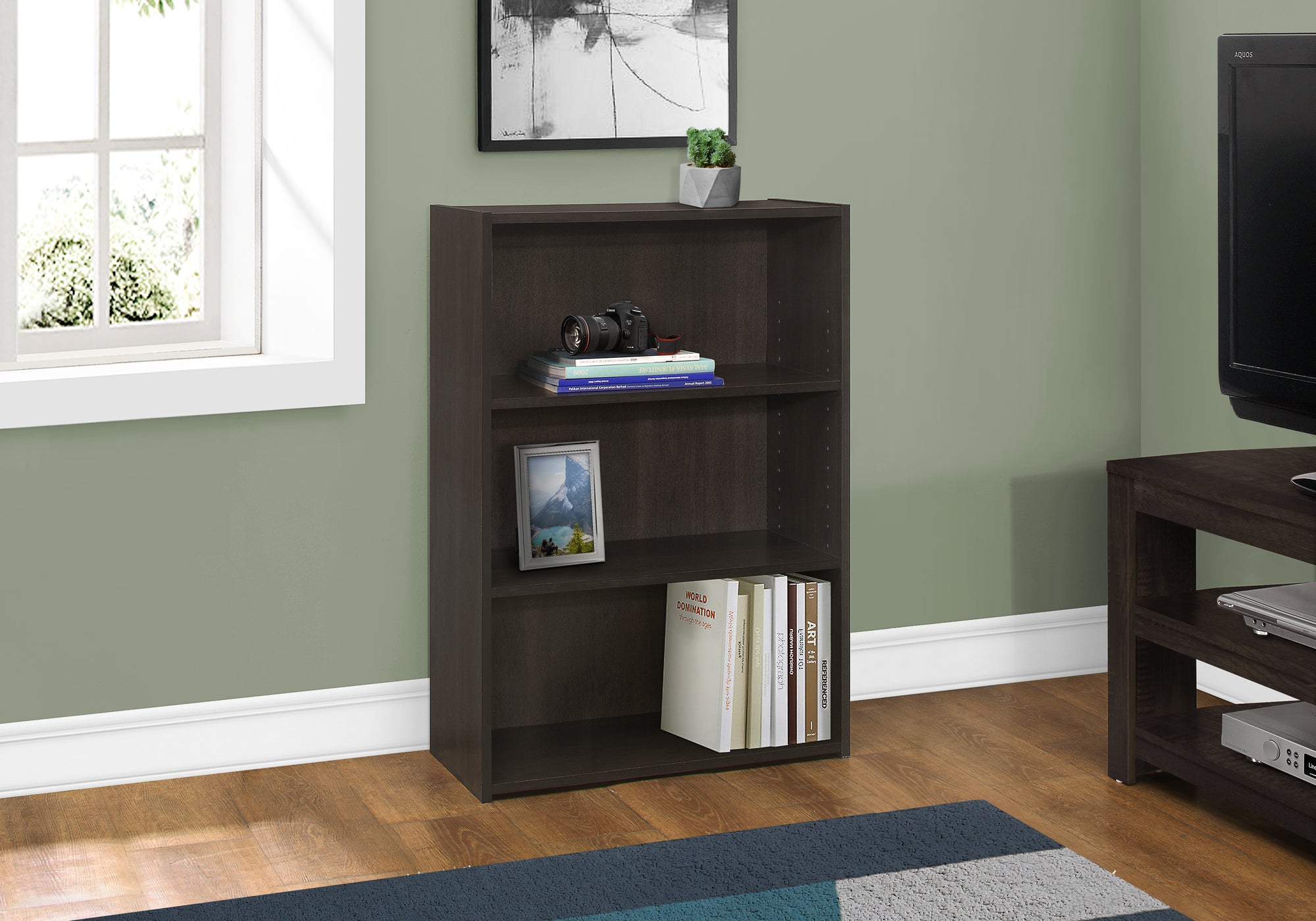 Image of bookcase - 36inch h espresso with 3 shelves  i 7476.