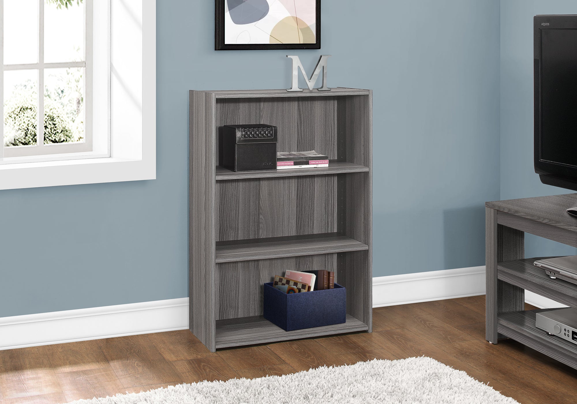 Image of bookcase - 36inch h grey with 3 shelves  i 7478.