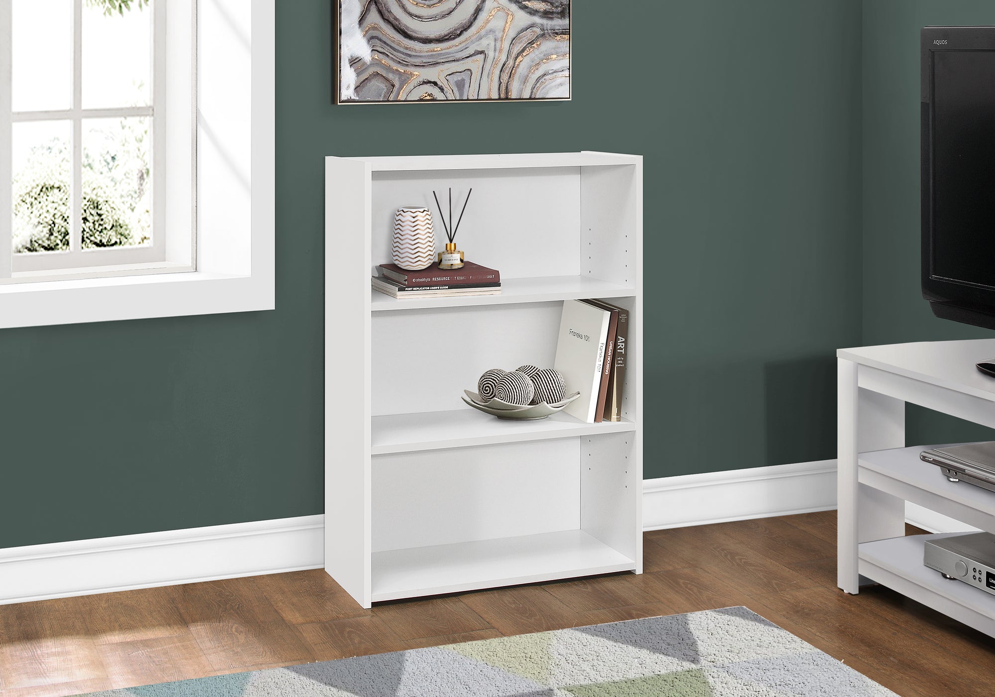 Image of bookcase - 36inch h white with 3 shelves  i 7479.