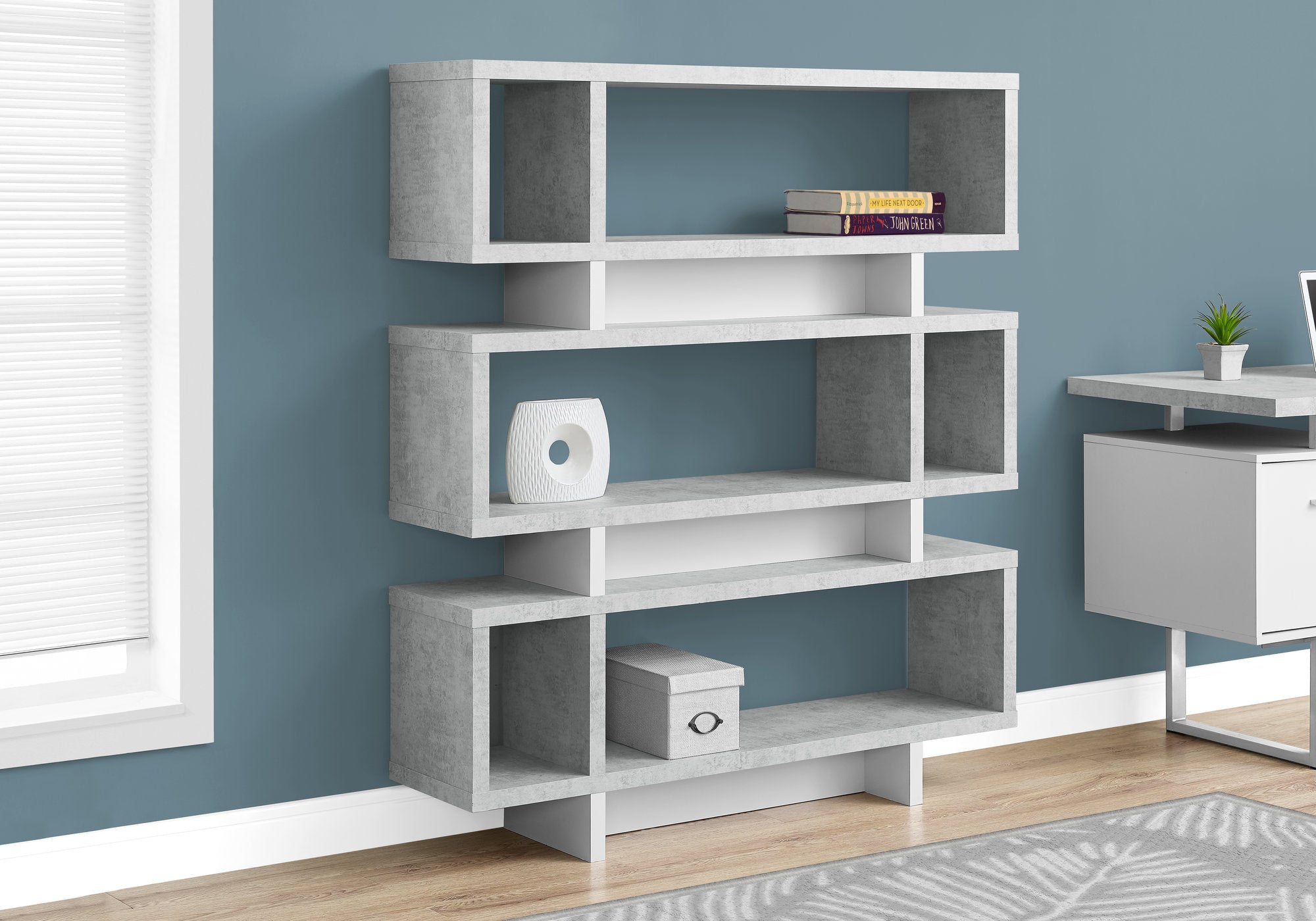 Image of bookcase - 55inch h white cement-look modern style  i 7532.