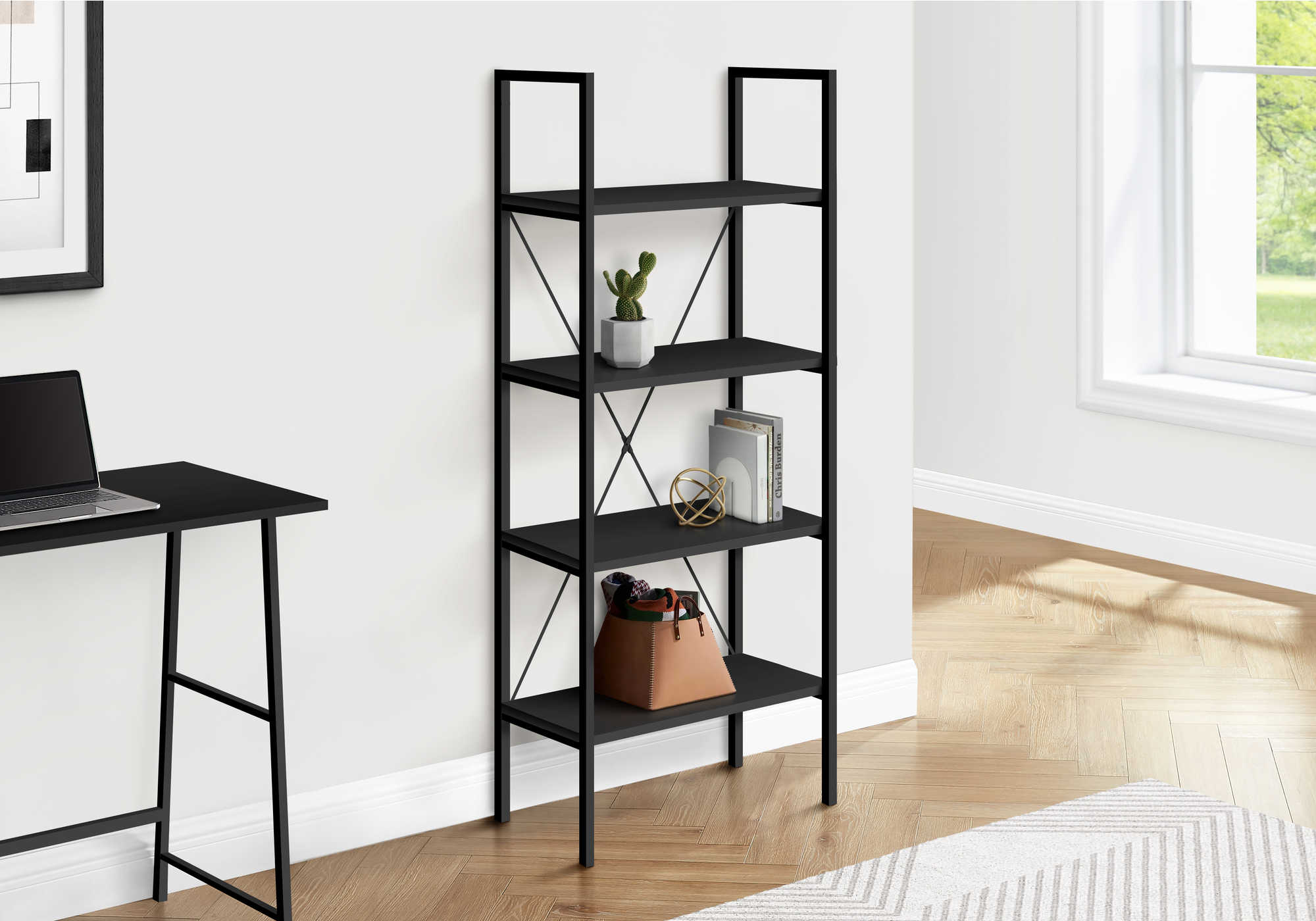 Image of bookcase - 48h  black  black metal  i 7802.