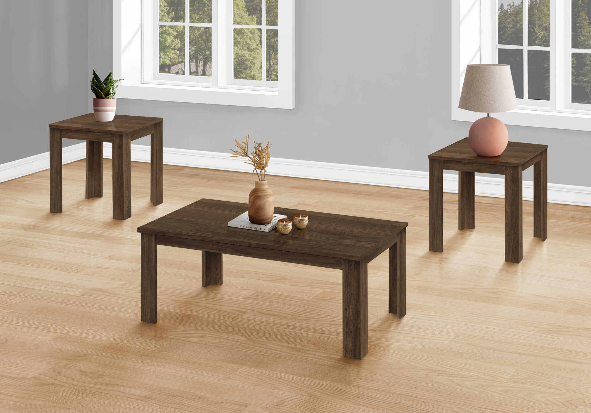 Image of table set - 3pcs set  dark walnut i 7862p.