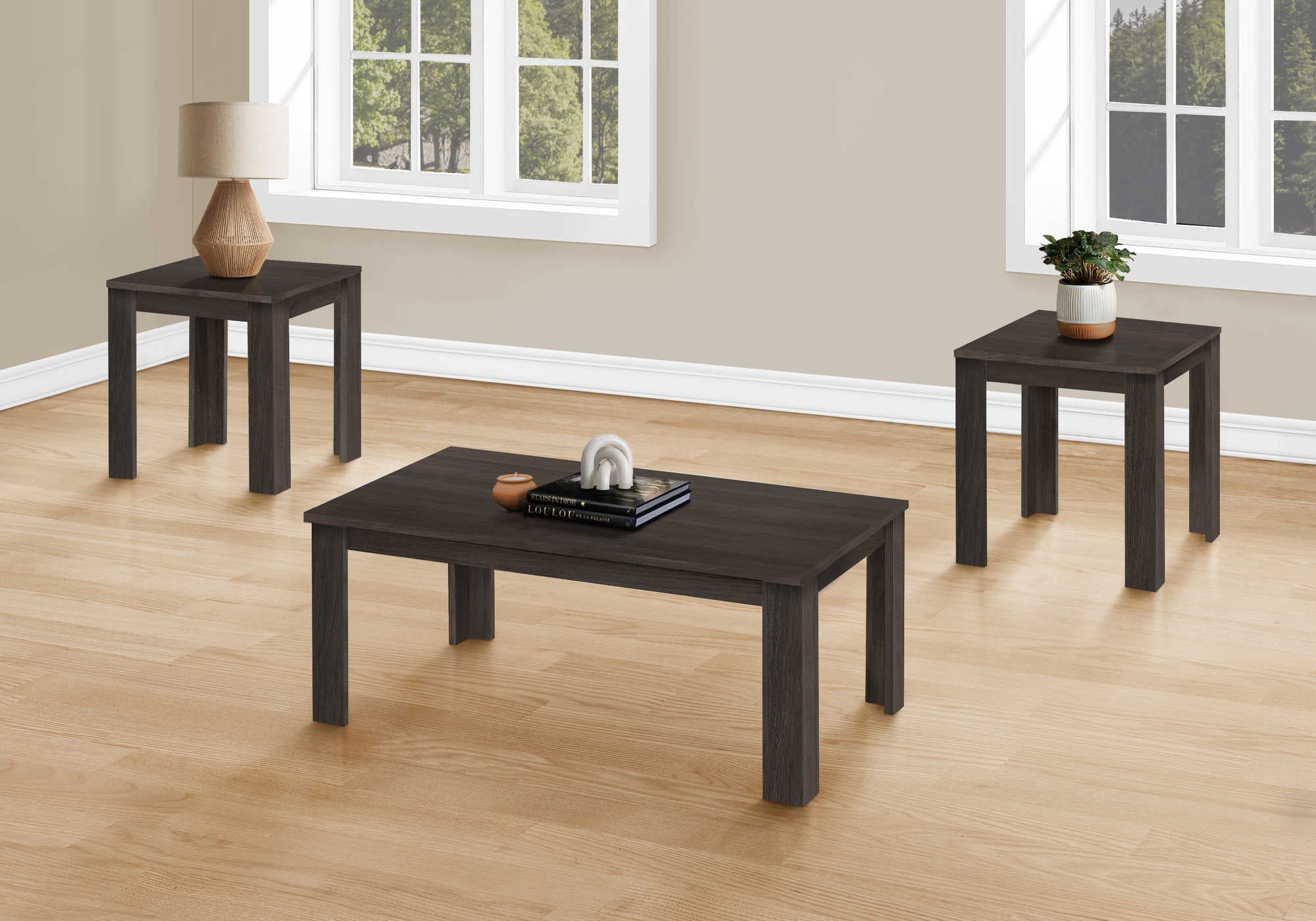 Image of table set - 3pcs set  brown oak i 7863p.