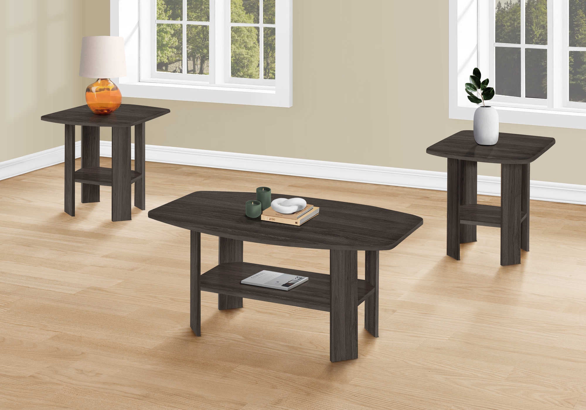 Image of table set - 3pcs set  brown oak i 7873p.
