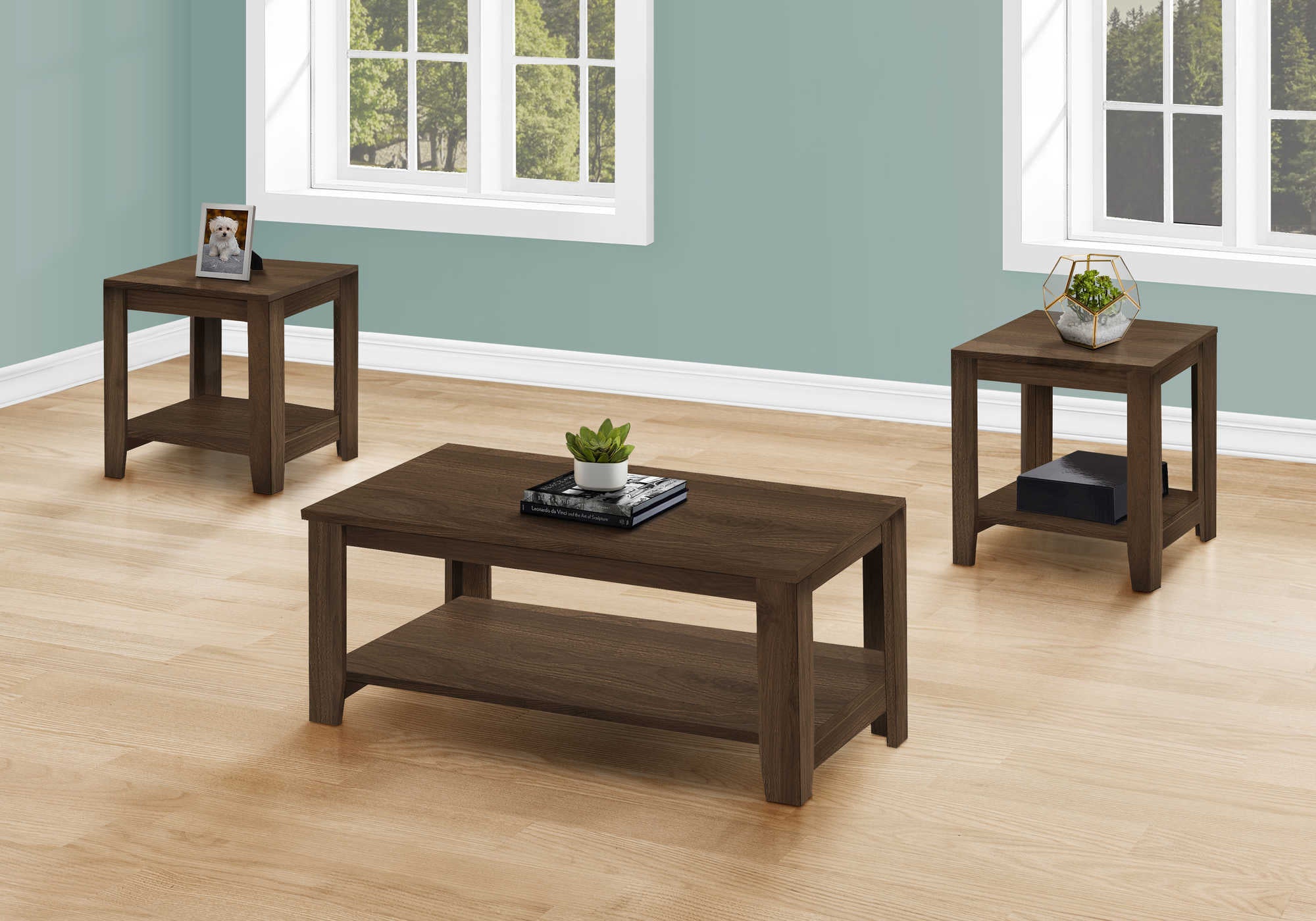 Image of table set - 3pcs set  dark walnut i 7882p.