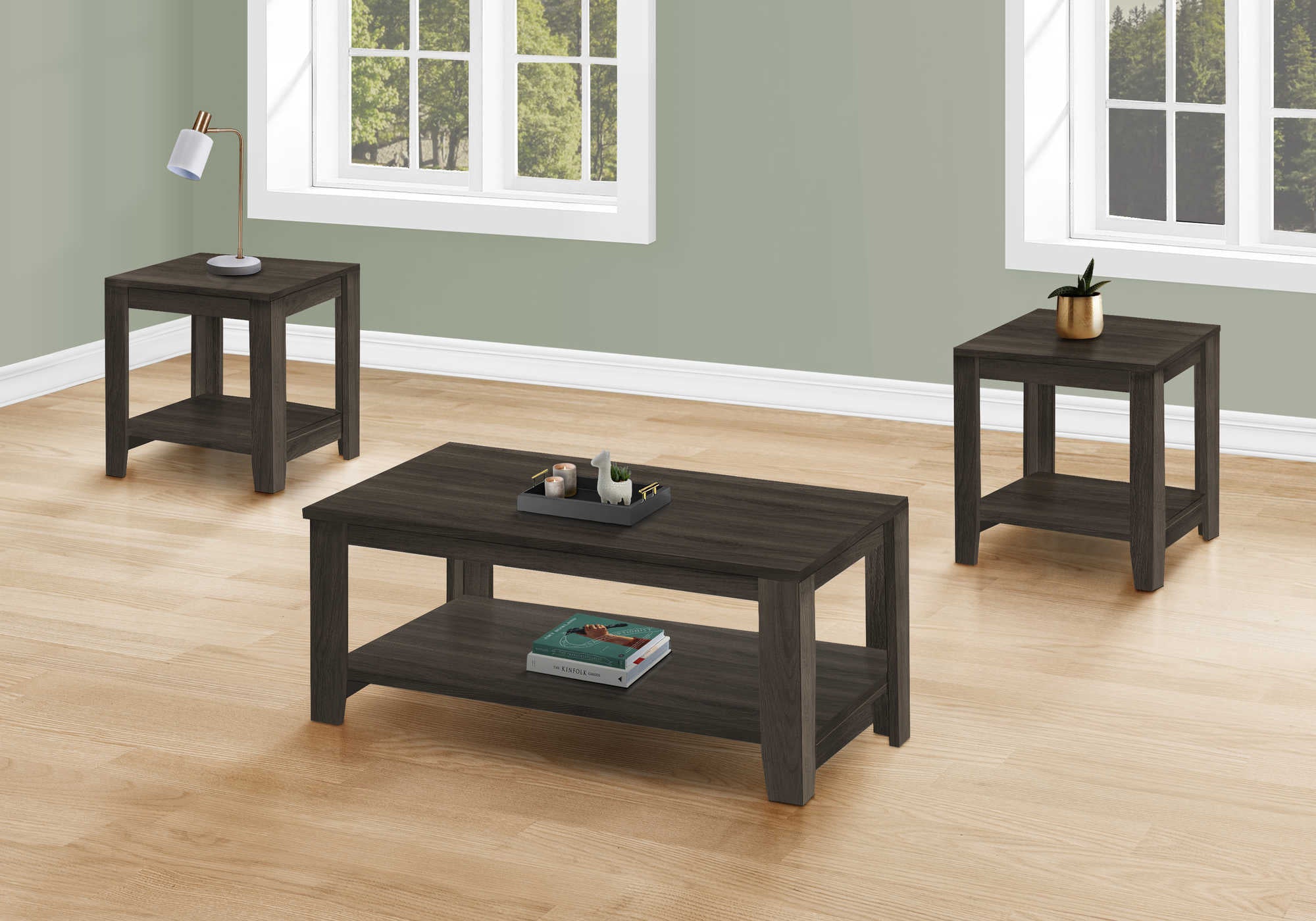 Image of table set - 3pcs set  brown oak i 7883p.