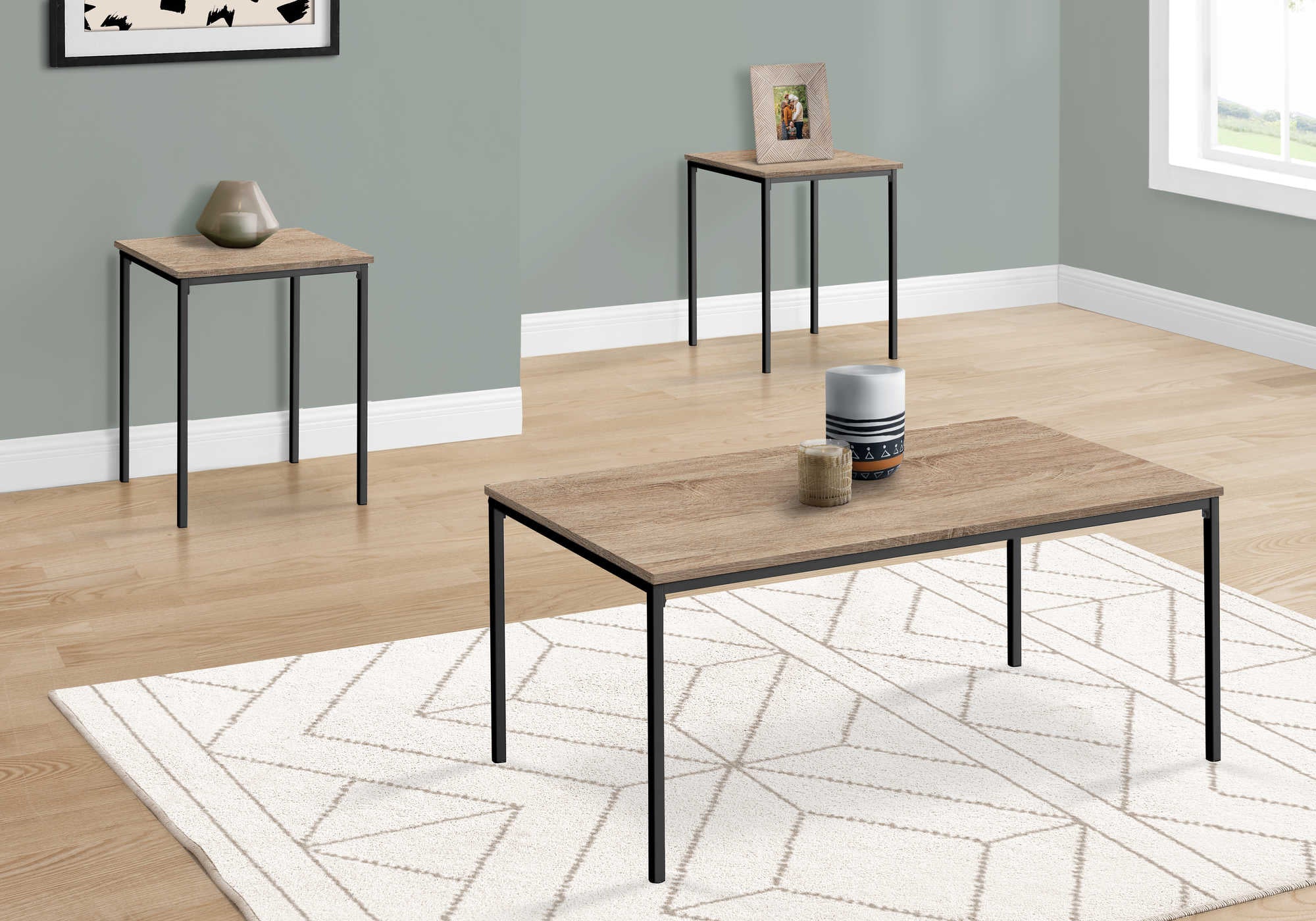 Image of table set - 3pcs set  dark taupe  black metal i 7895p.