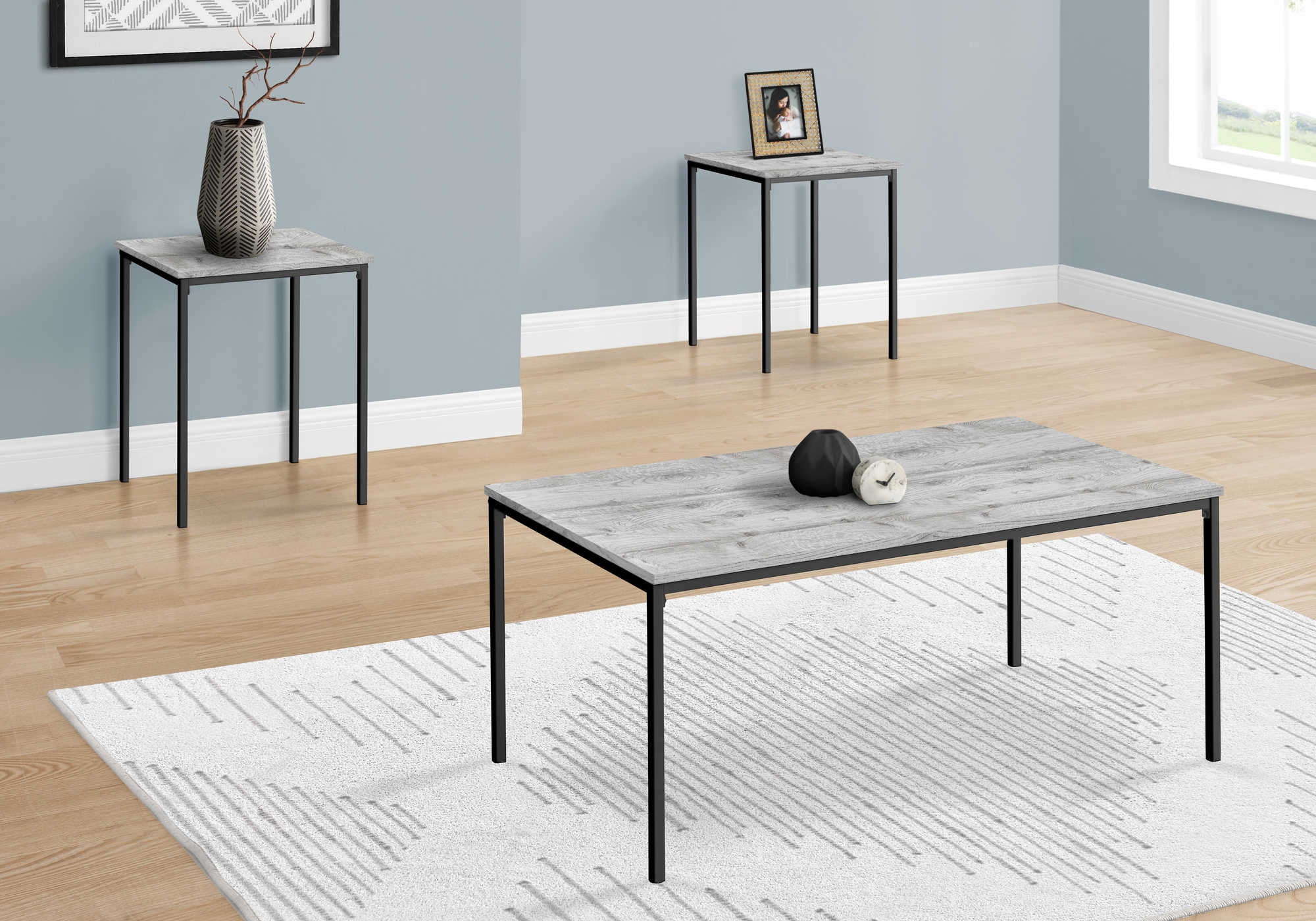 Image of table set - 3pcs set  grey  black metal i 7896p.