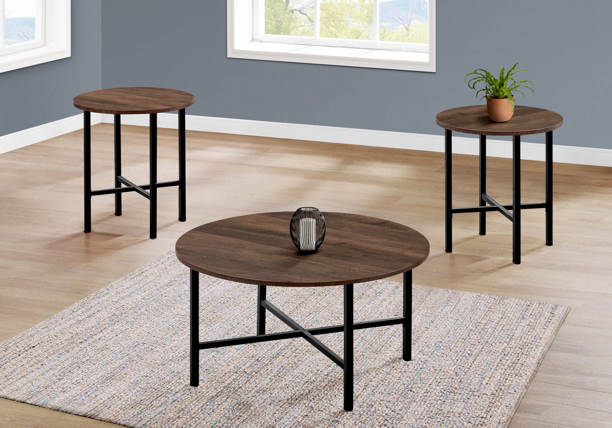 table set 3pcs set brown reclaimed wood black metal i7967p