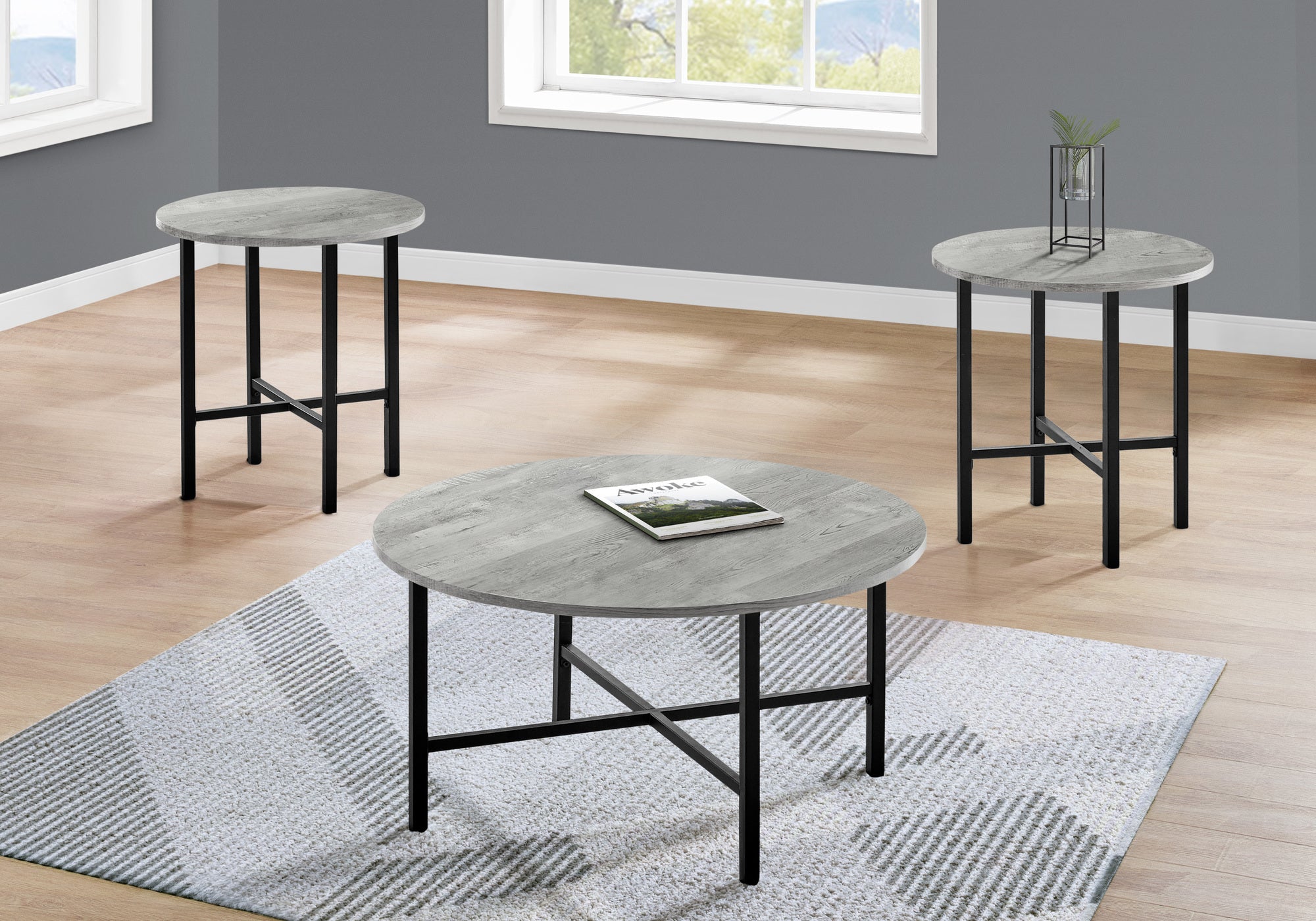 table set 3pcs set grey reclaimed wood black metal i7968p