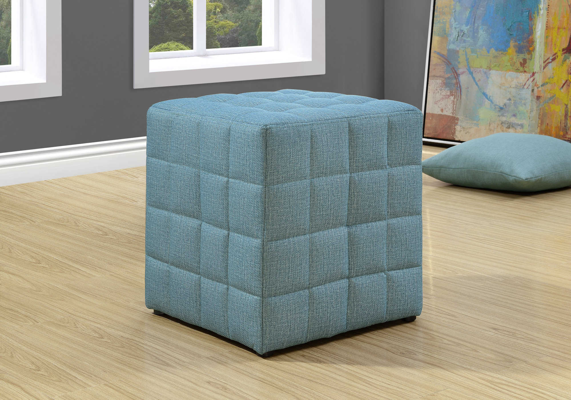 Image of ottoman - light blue linen-look fabric i 8897.