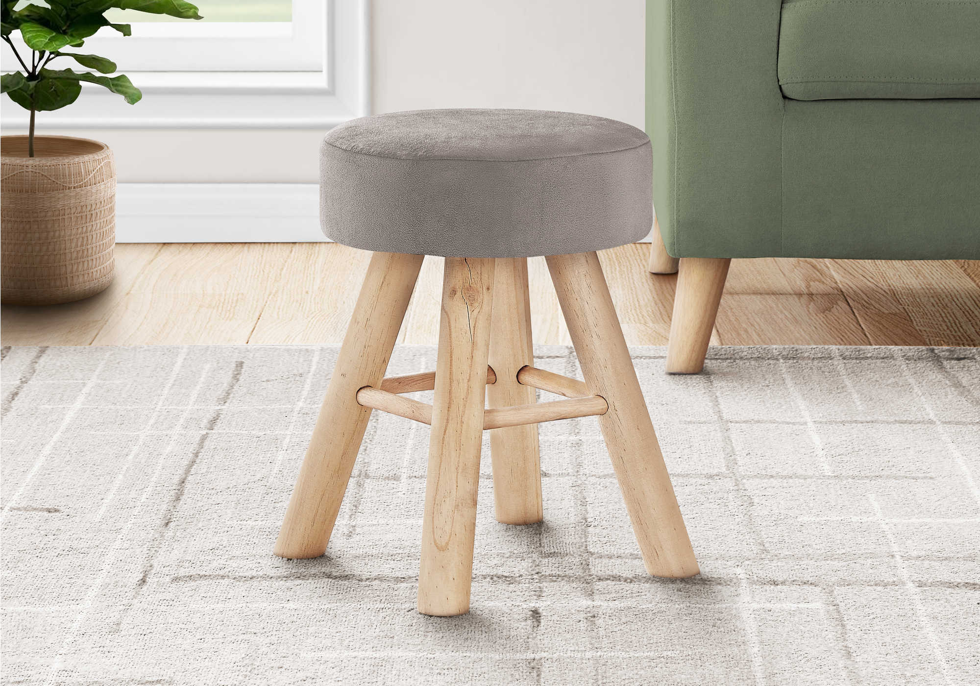 Image of ottoman - light brown velvet  natural wood legs i 9008.