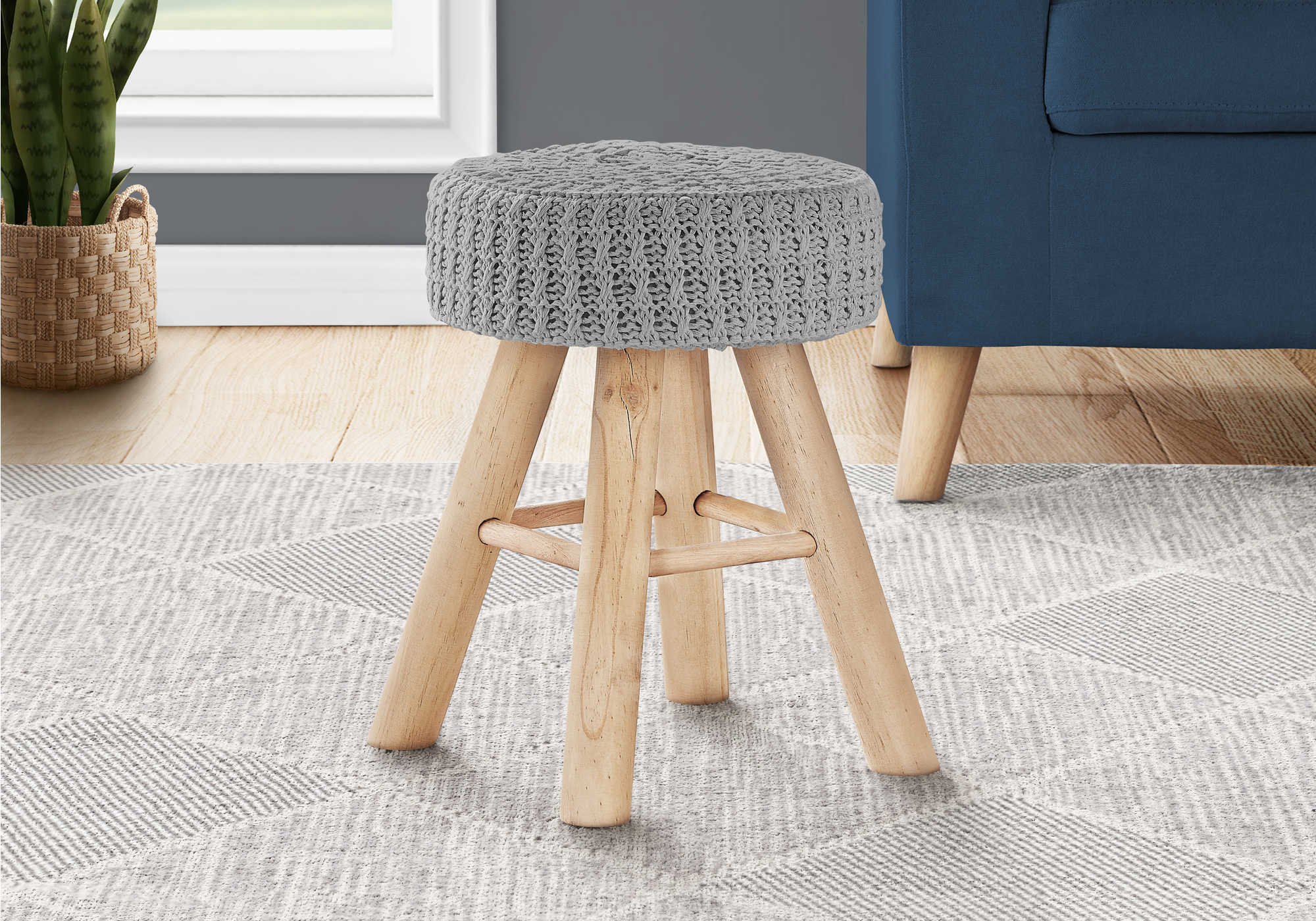 Image of ottoman - grey knit  natural wood legs i 9013.