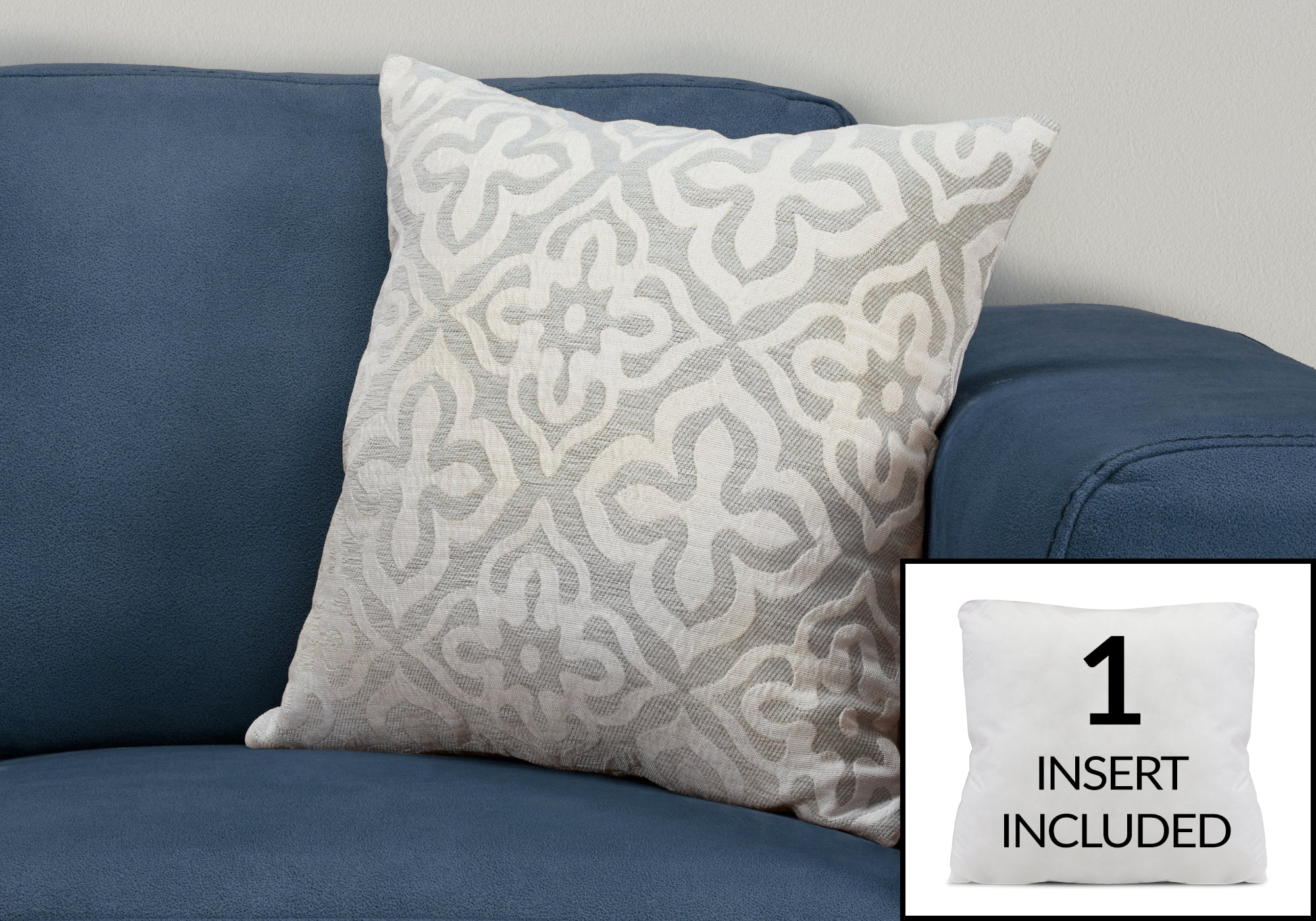 Image of pillow - 18inch x 18inch light grey motif design 1pc  i 9214.