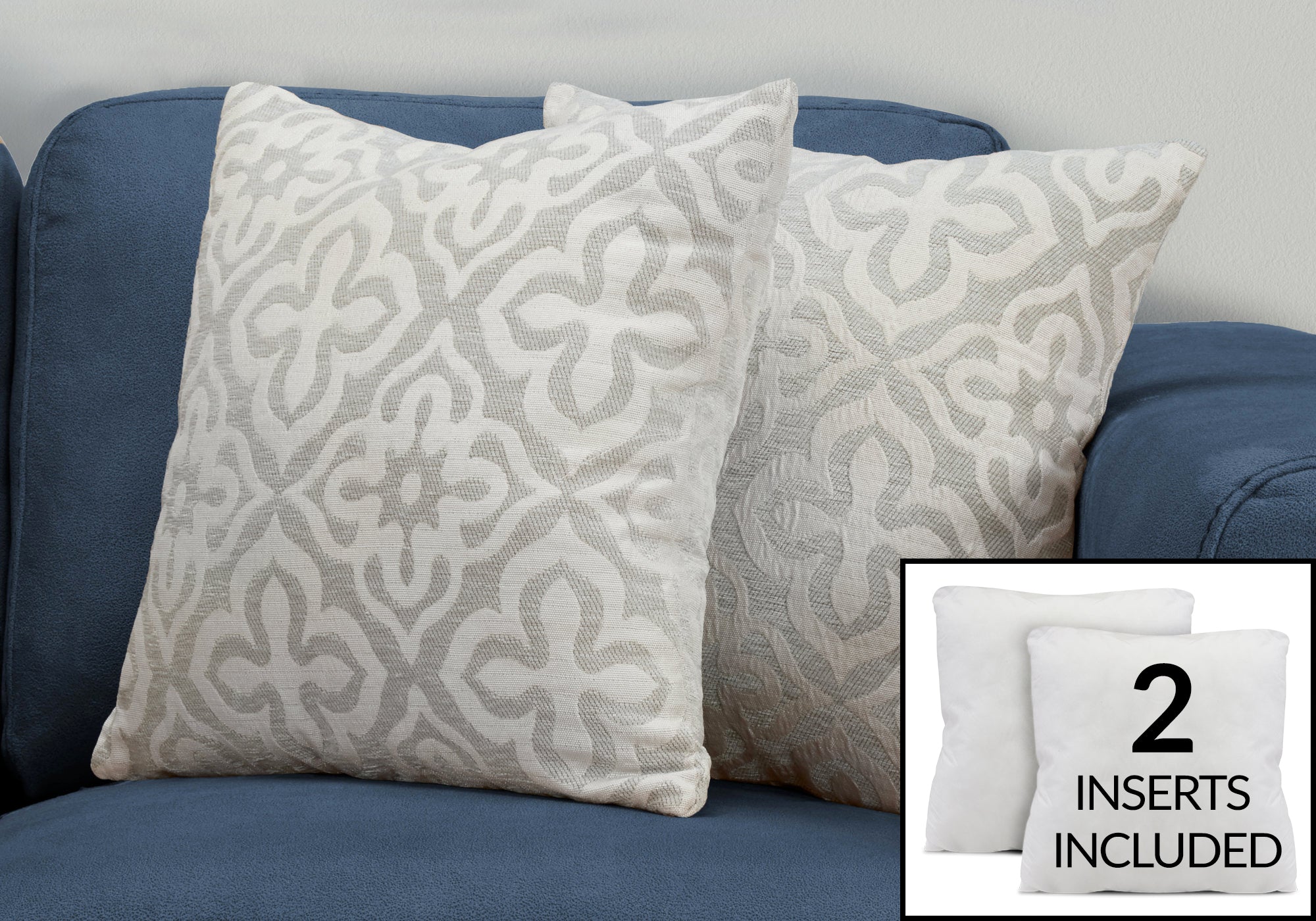 Image of pillow - 18inch x 18inch light grey motif design 2pcs  i 9215.