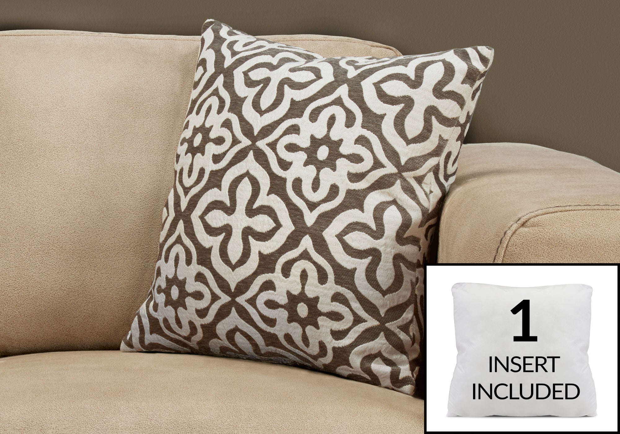 Image of pillow - 18inch x 18inch dark taupe motif design 1pc  i 9216.
