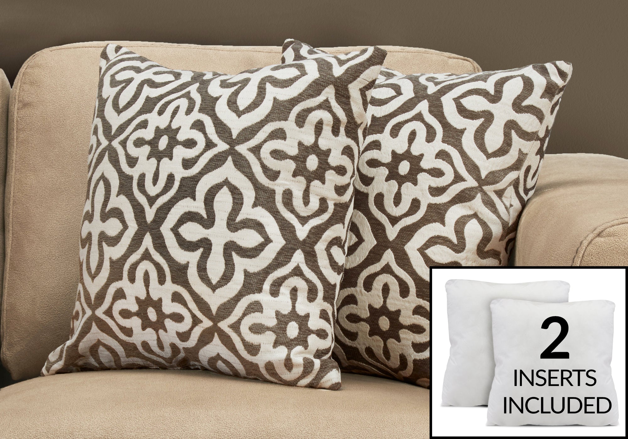 Image of pillow - 18inch x 18inch dark taupe motif design 2pcs  i 9217.