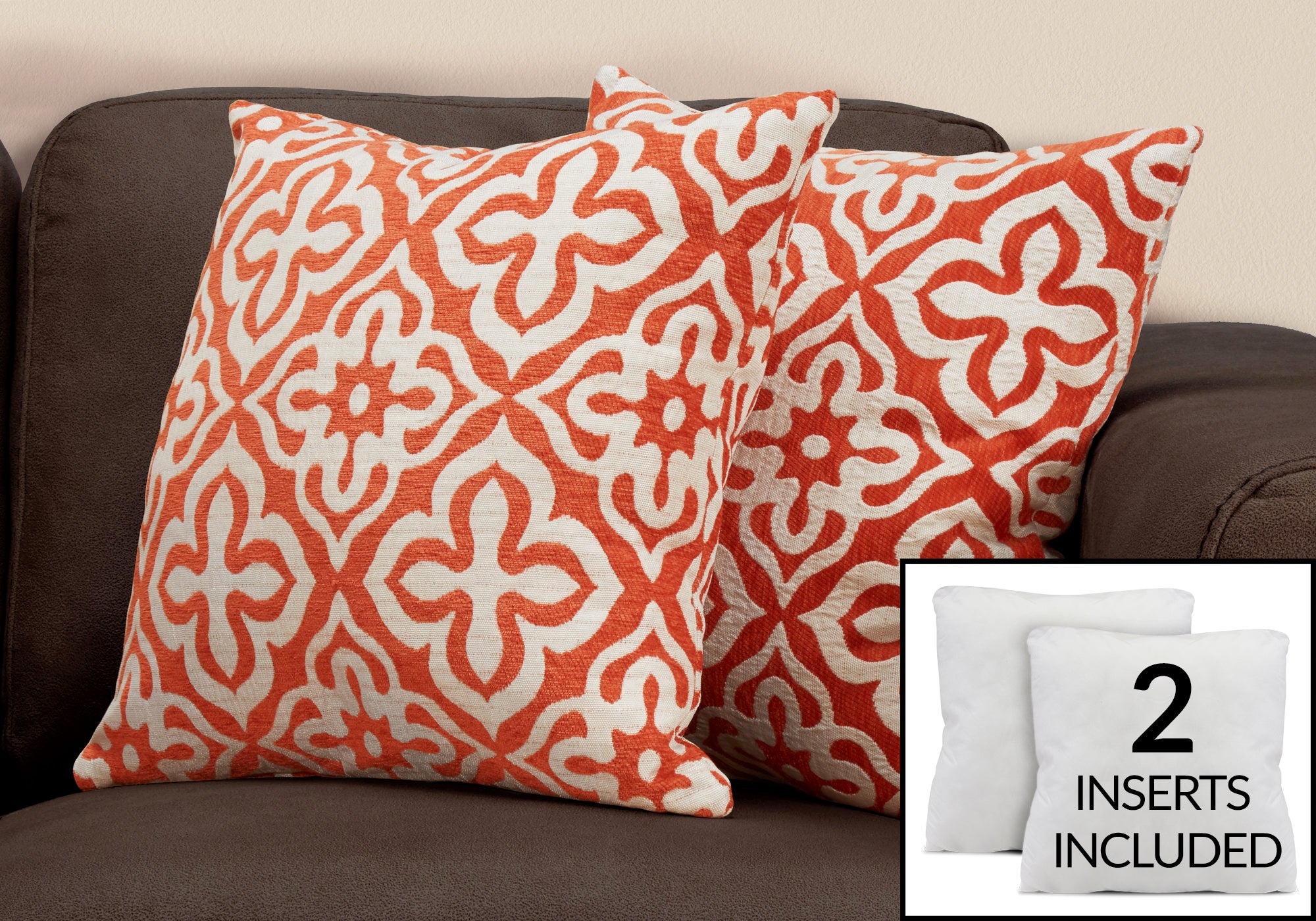 Image of pillow - 18inch x 18inch orange motif design 2pcs  i 9221.