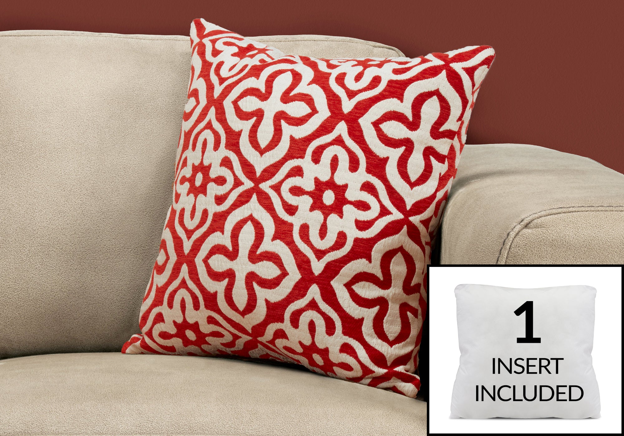 Image of pillow - 18inch x 18inch red motif design 1pc  i 9222.