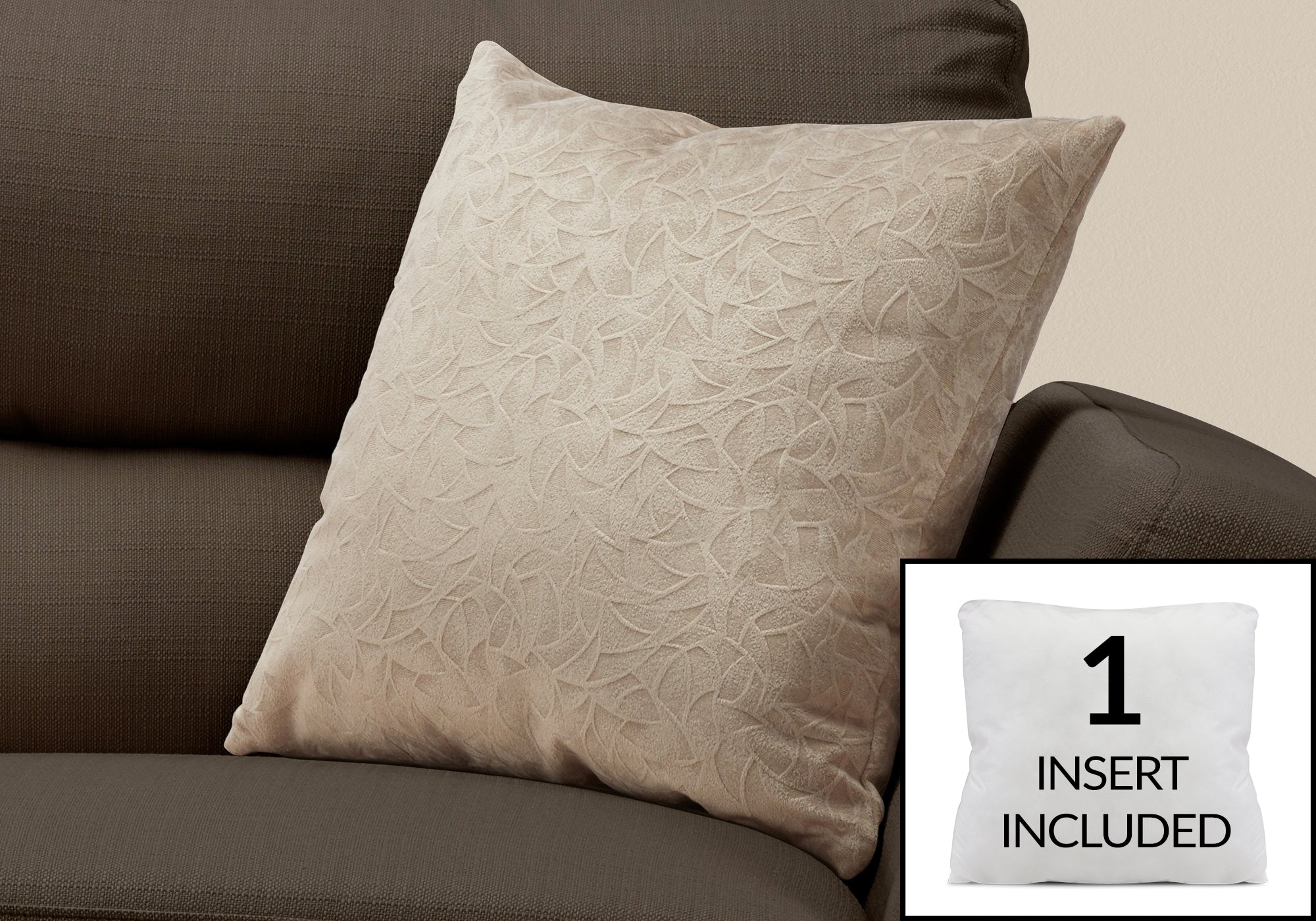 Image of pillow - 18inch x 18inch taupe floral velvet 1pc  i 9254.