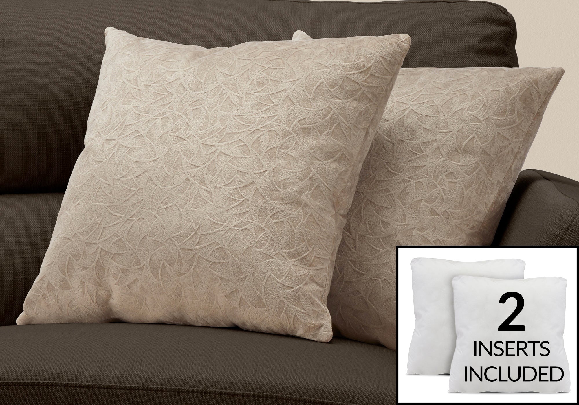 Image of pillow - 18inch x 18inch taupe floral velvet 2pcs  i 9255.