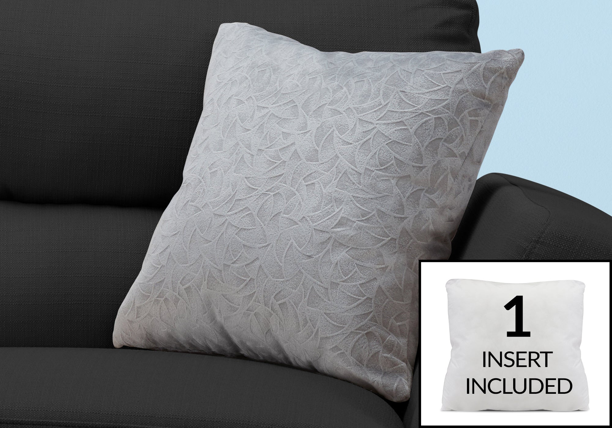 Image of pillow - 18inch x 18inch light grey floral velvet 1pc  i 9256.