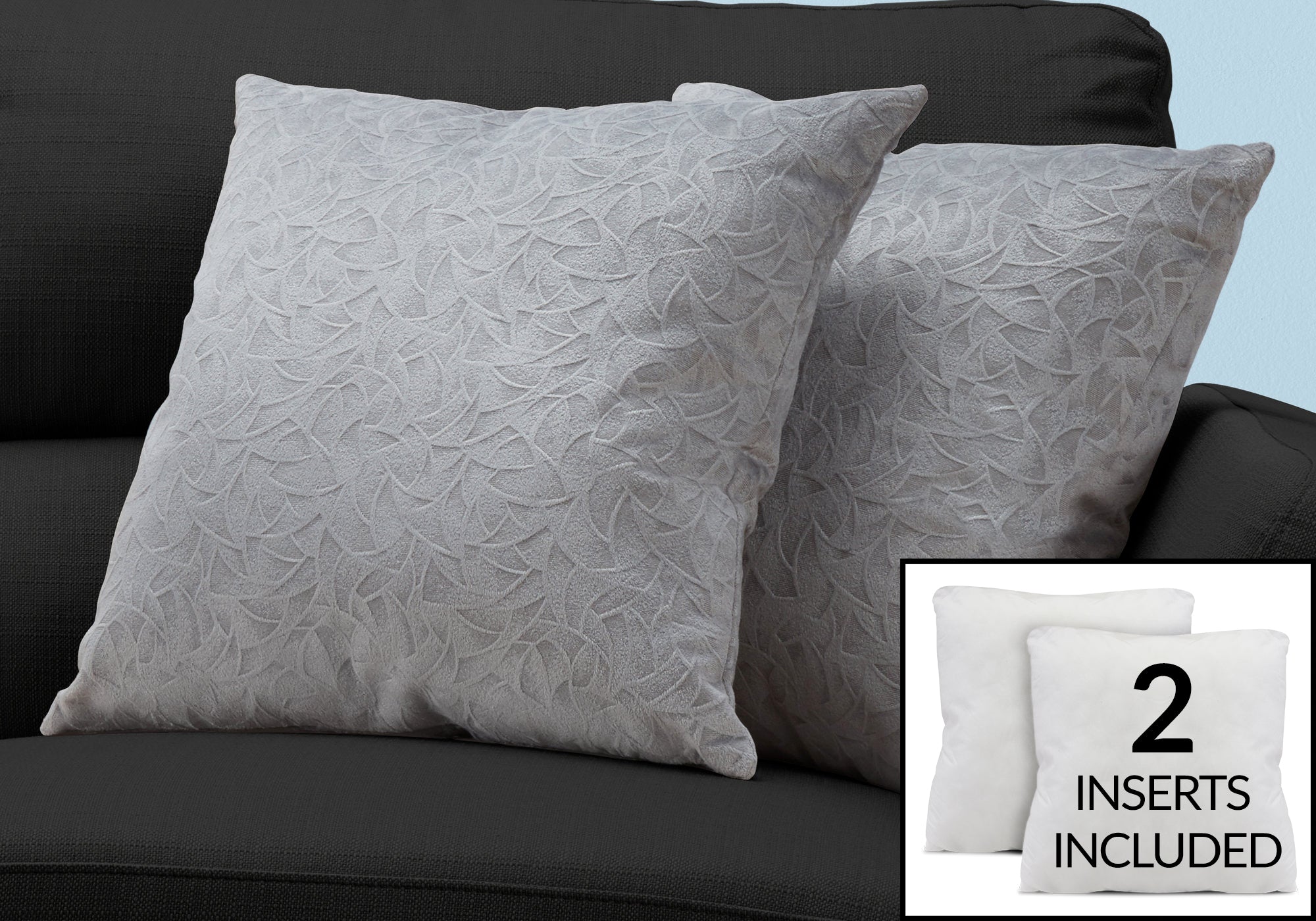 Image of pillow - 18inch x 18inch light grey floral velvet 2pcs  i 9257.