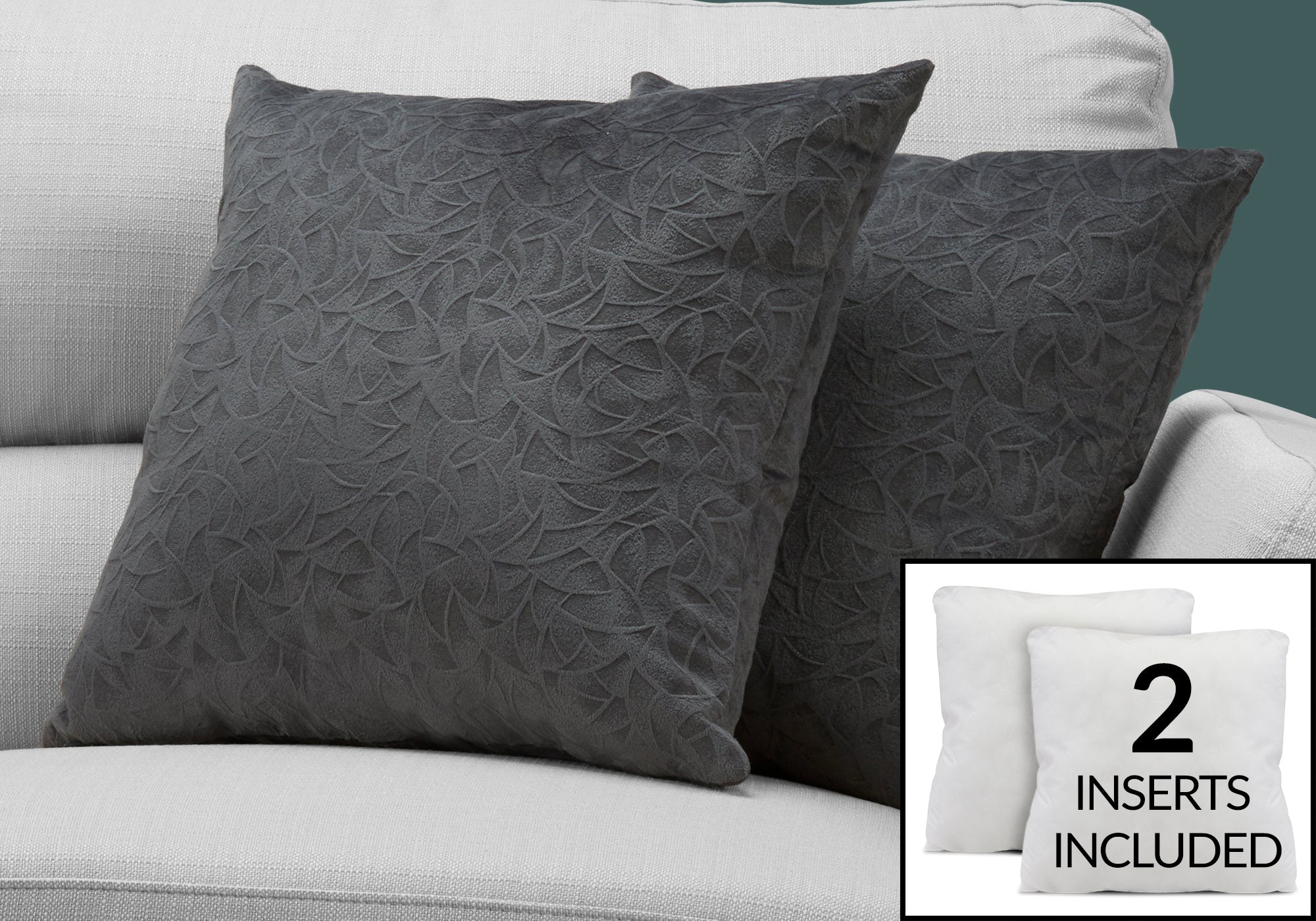 Image of pillow - 18inch x 18inch dark grey floral velvet 2pcs  i 9259.