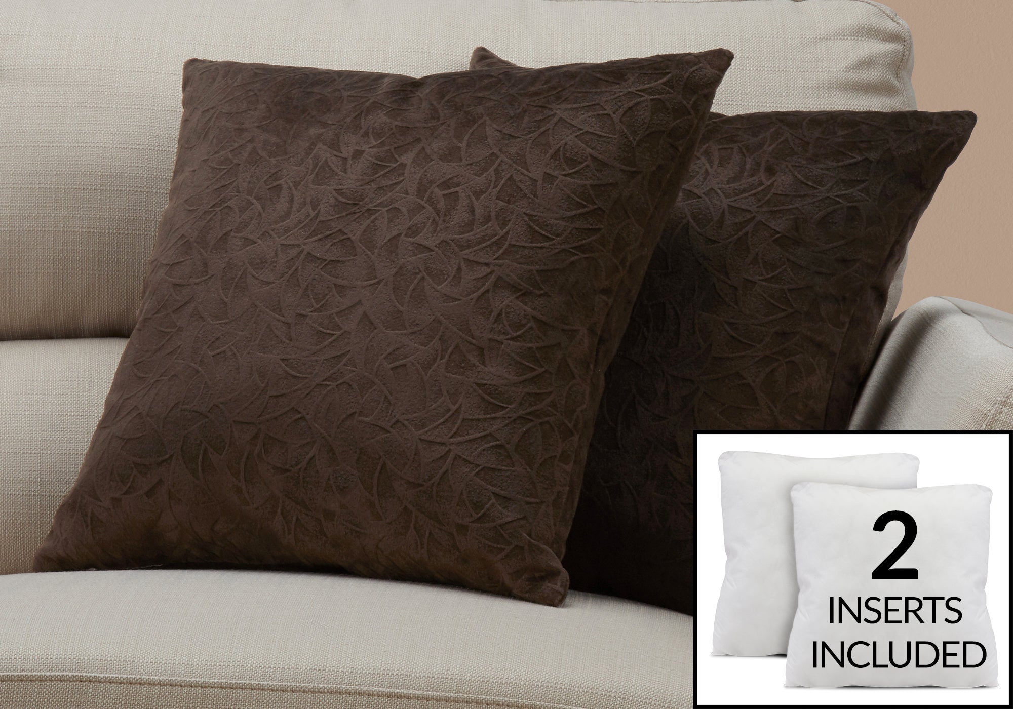 Image of pillow - 18inch x 18inch dark brown floral velvet 2pcs  i 9265.