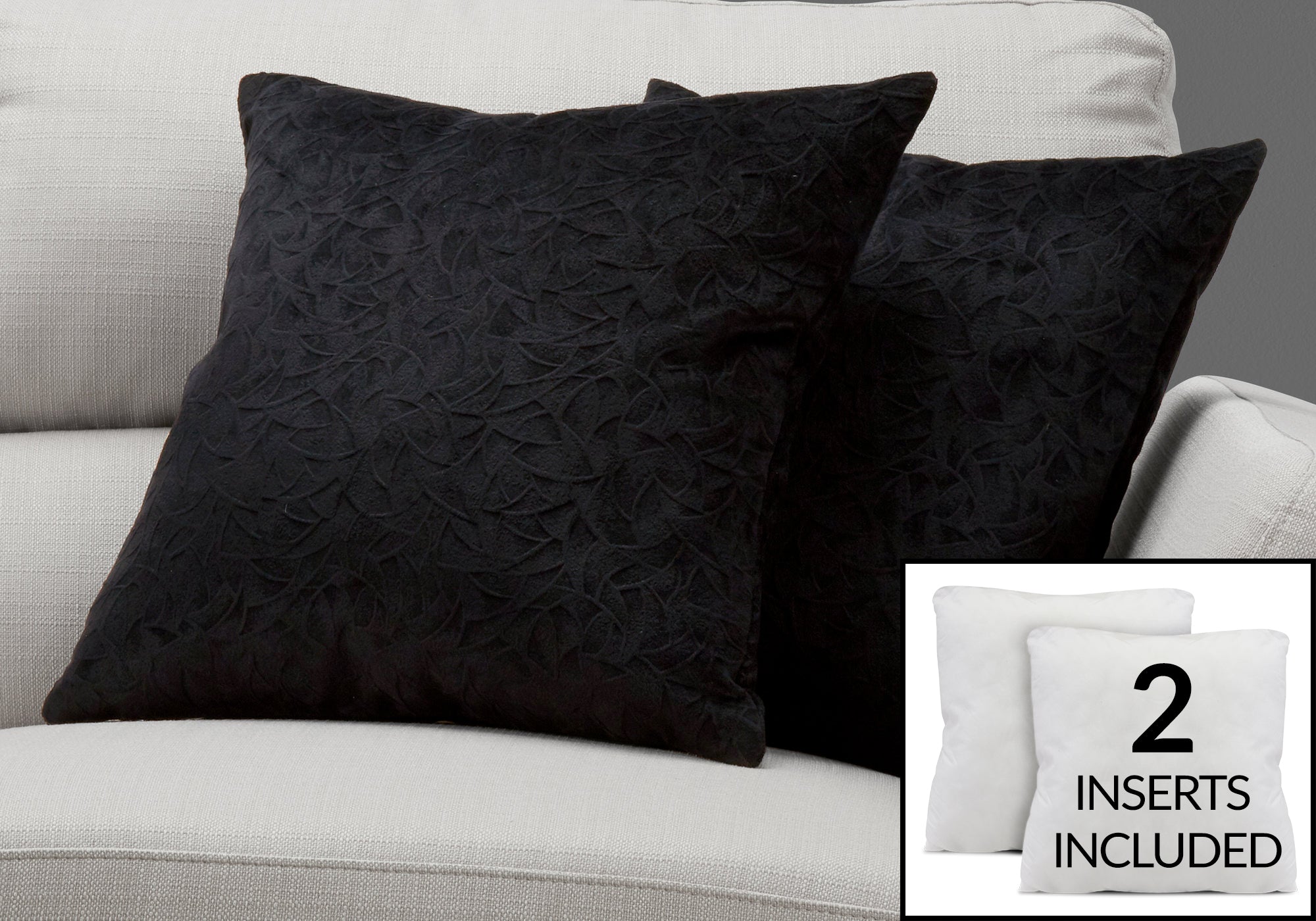 Image of pillow - 18inch x 18inch black floral velvet 2pcs  i 9267.