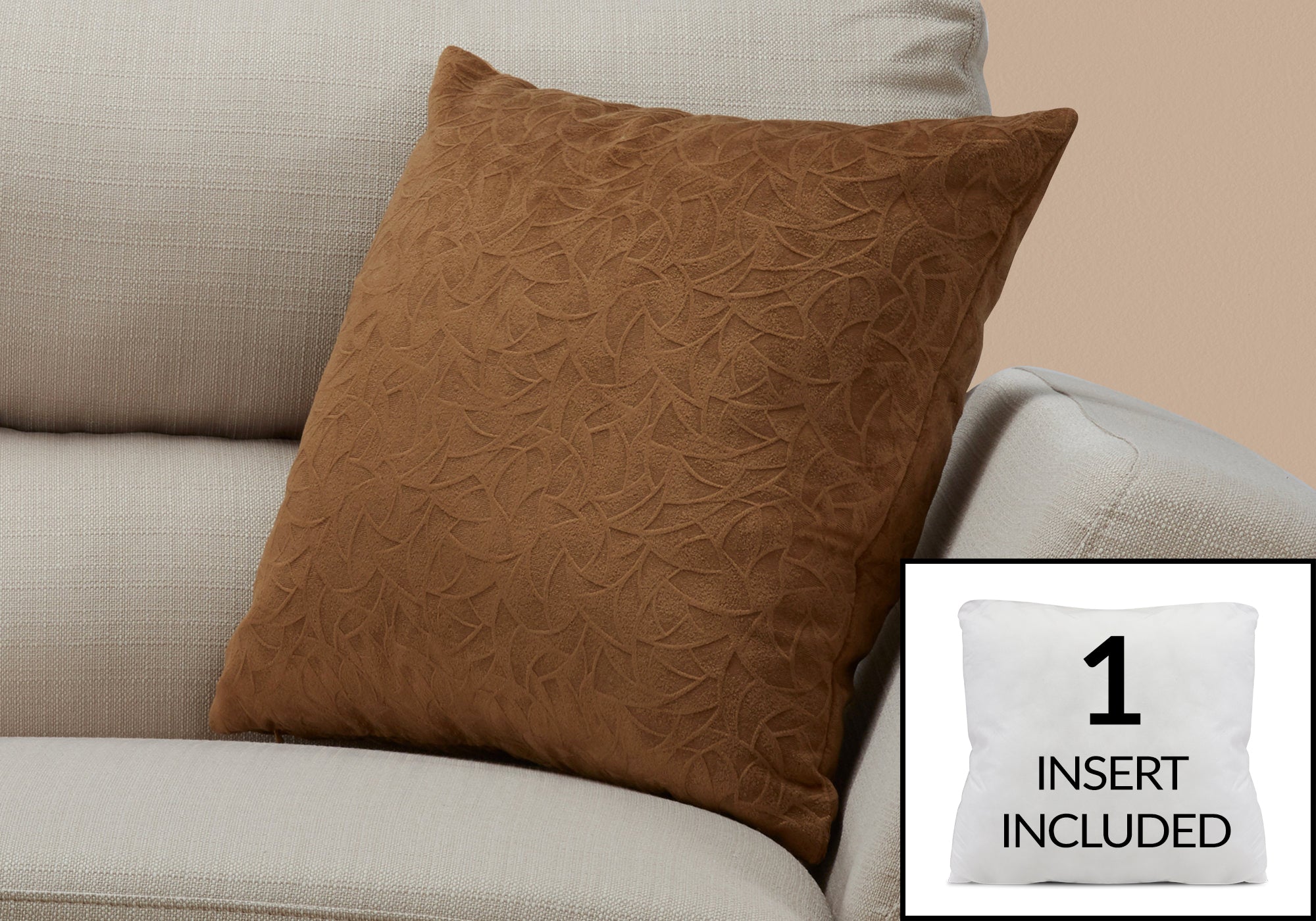 Image of pillow - 18inch x 18inch light brown floral velvet 1pc  i 9268.