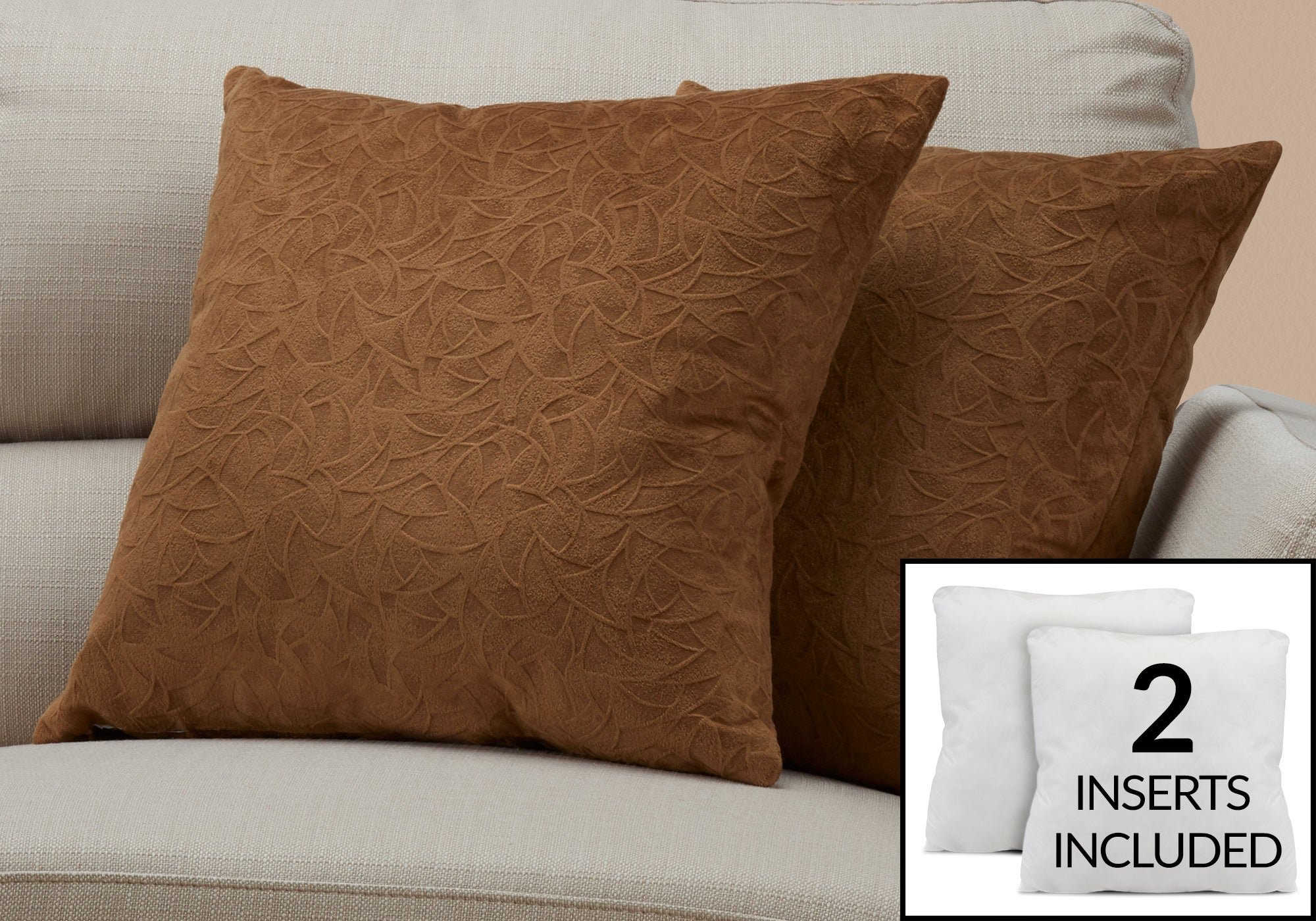 Image of pillow - 18inch x 18inch light brown floral velvet 2pcs  i 9269.