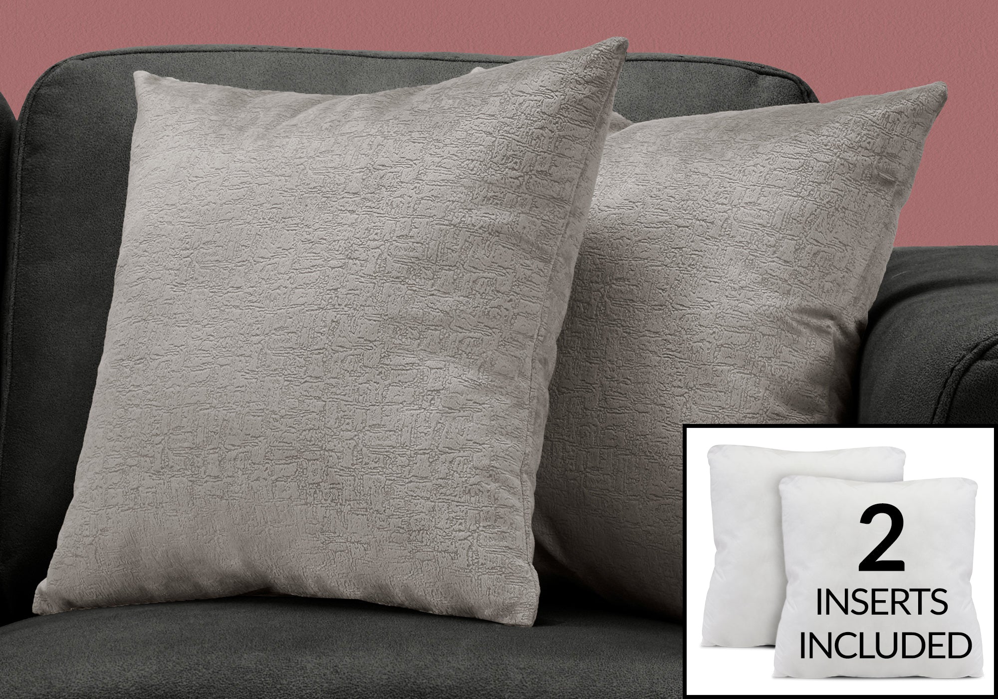 Image of pillow - 18inch x 18inch grey mosaic velvet 2pcs  i 9273.