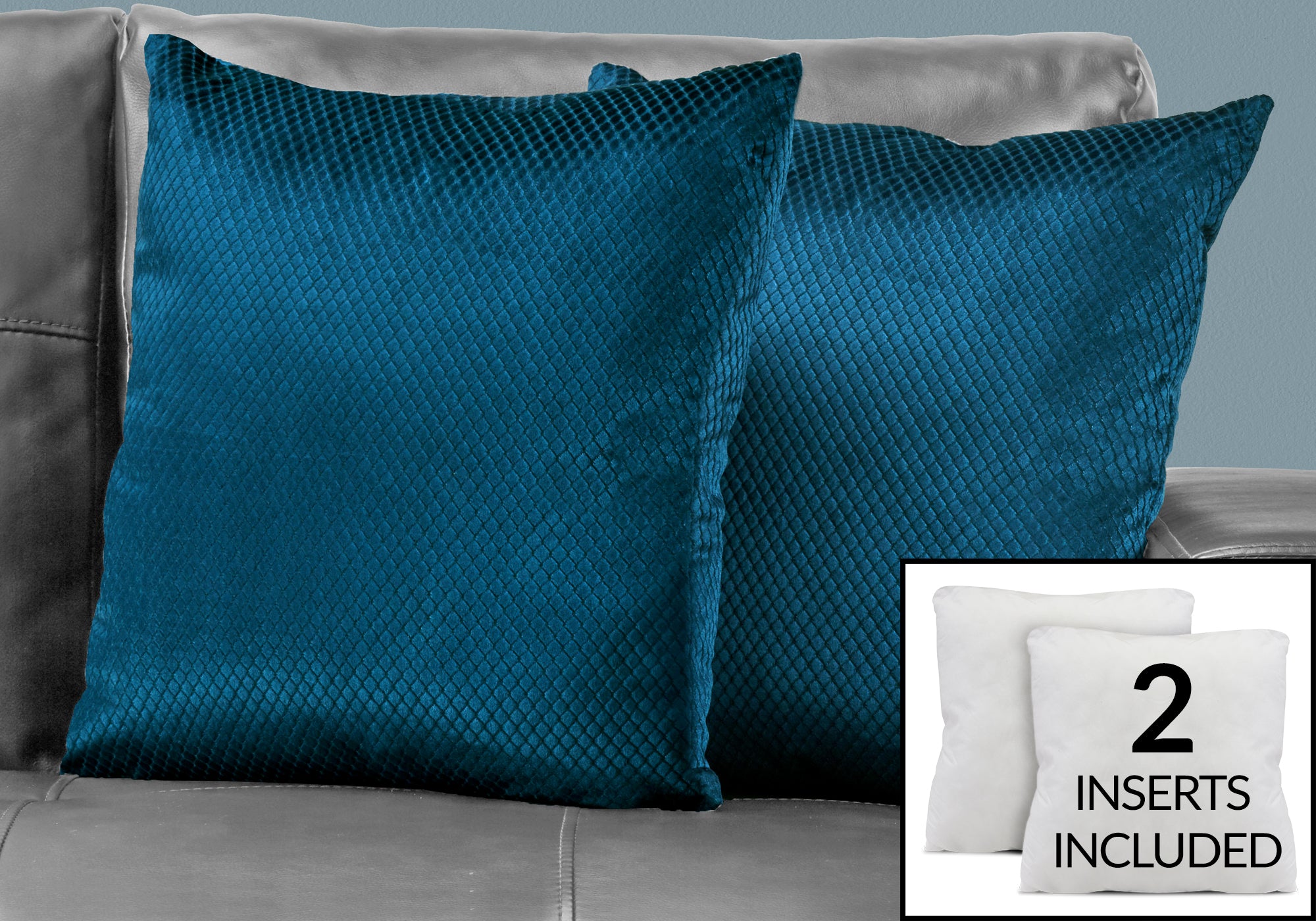 Image of pillow - 18inch x 18inch steel blue diamond velvet 2pcs  i 9309.
