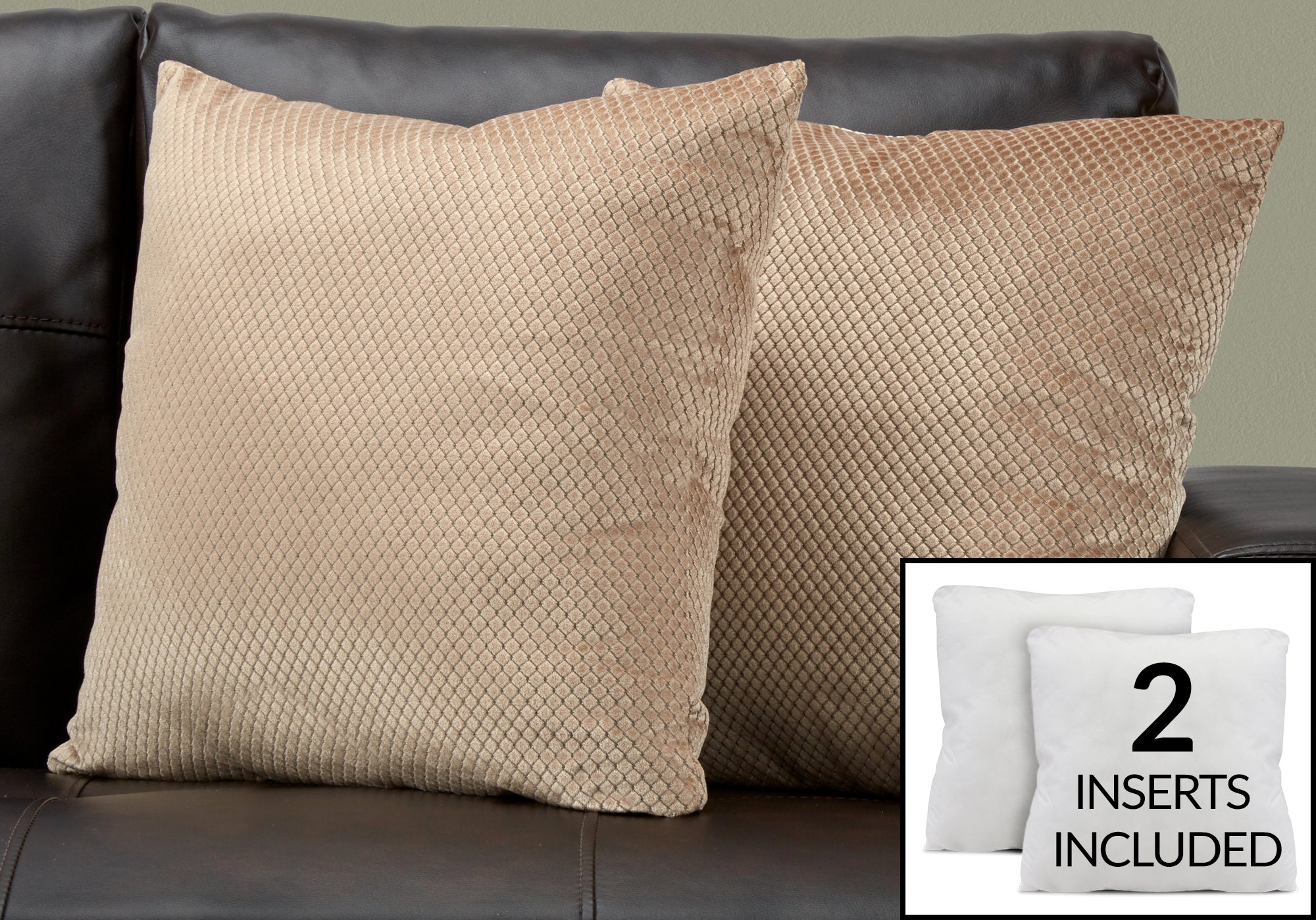 Image of pillow - 18inch x 18inch beige diamond velvet 2pcs  i 9311.