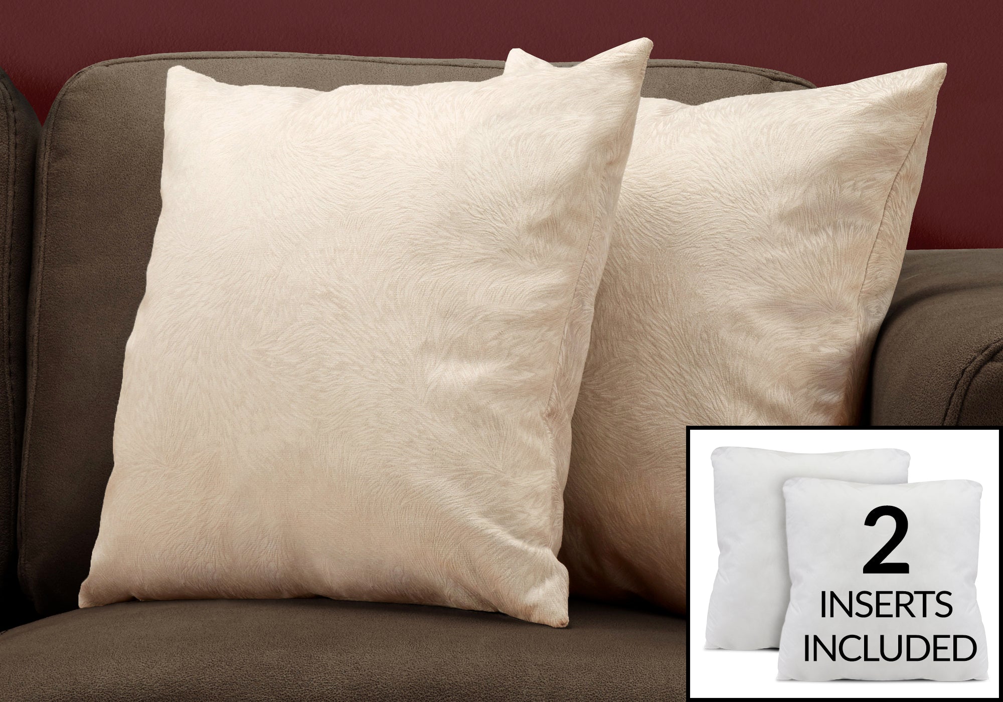 Image of pillow - 18inch x 18inch light taupe feathered velvet 2pcs  i 9319.