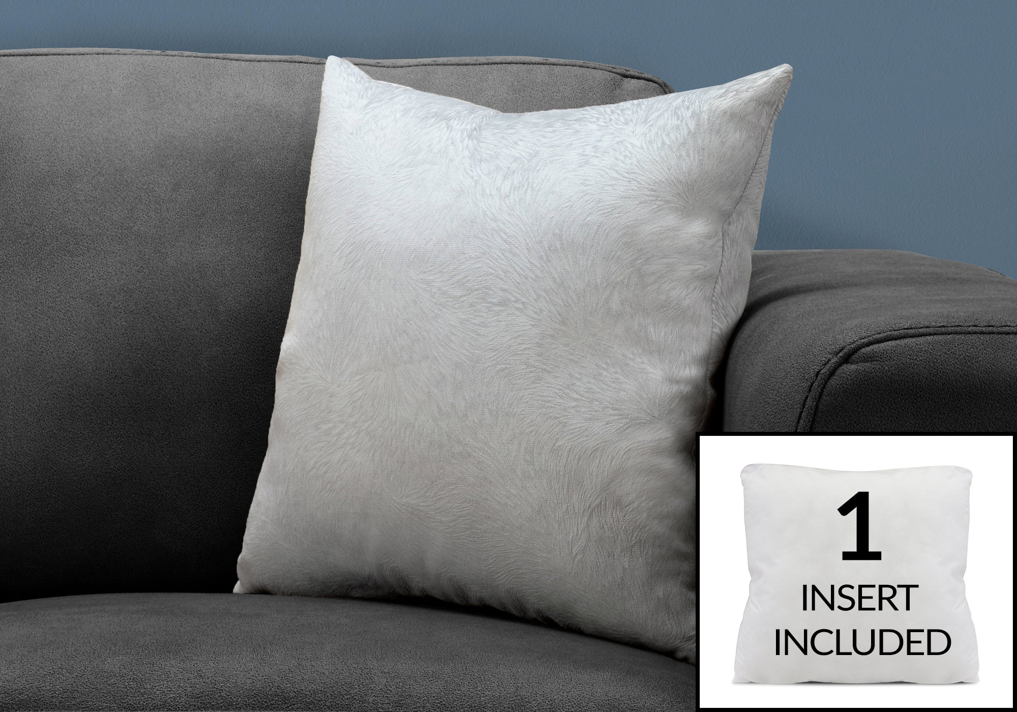 Image of pillow - 18inch x 18inch light grey feathered velvet 1pc  i 9320.